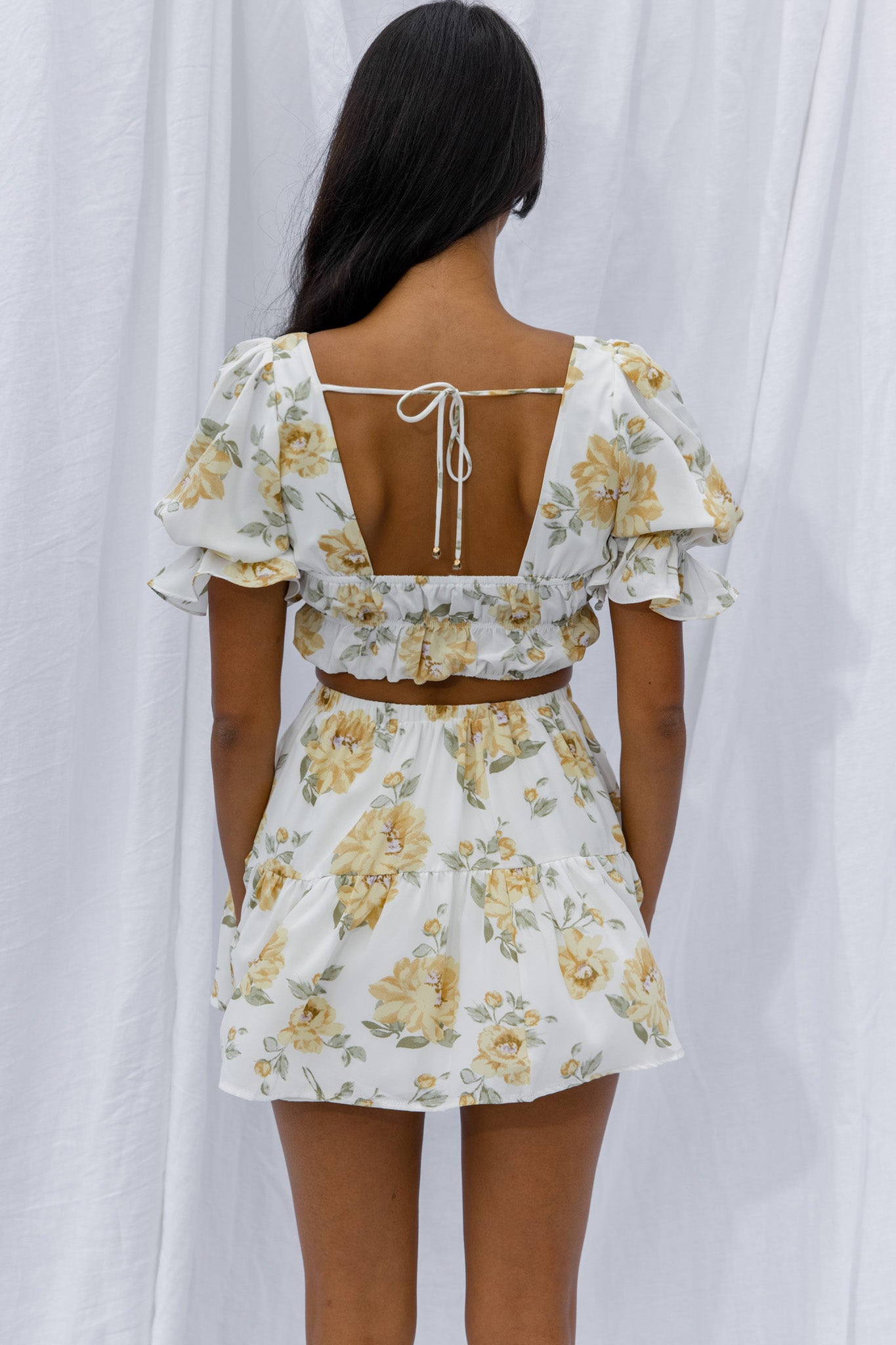 Lilibet Flounce Mini Skirt Floral White by Selfie Leslie