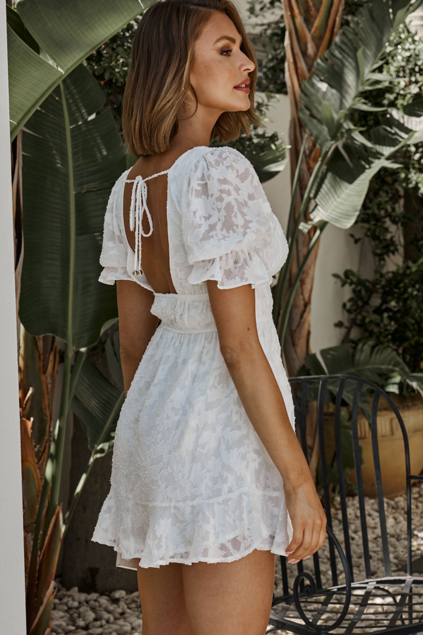 Lilibet Puff Sleeve Elasticated Waist Textured Dress White by Selfie Leslie