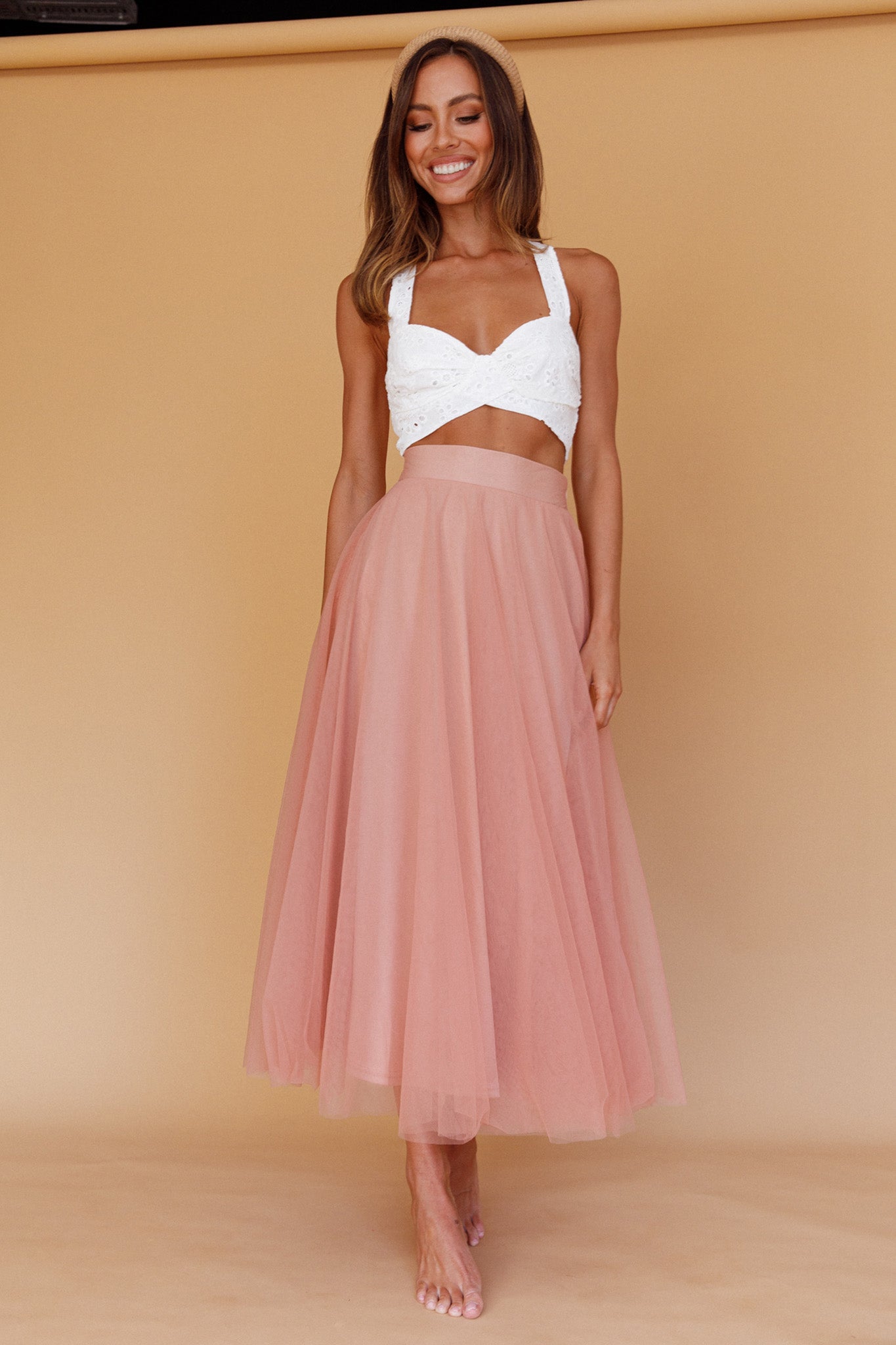 Samba Tied Back Eyelet Top White by Selfie Leslie
