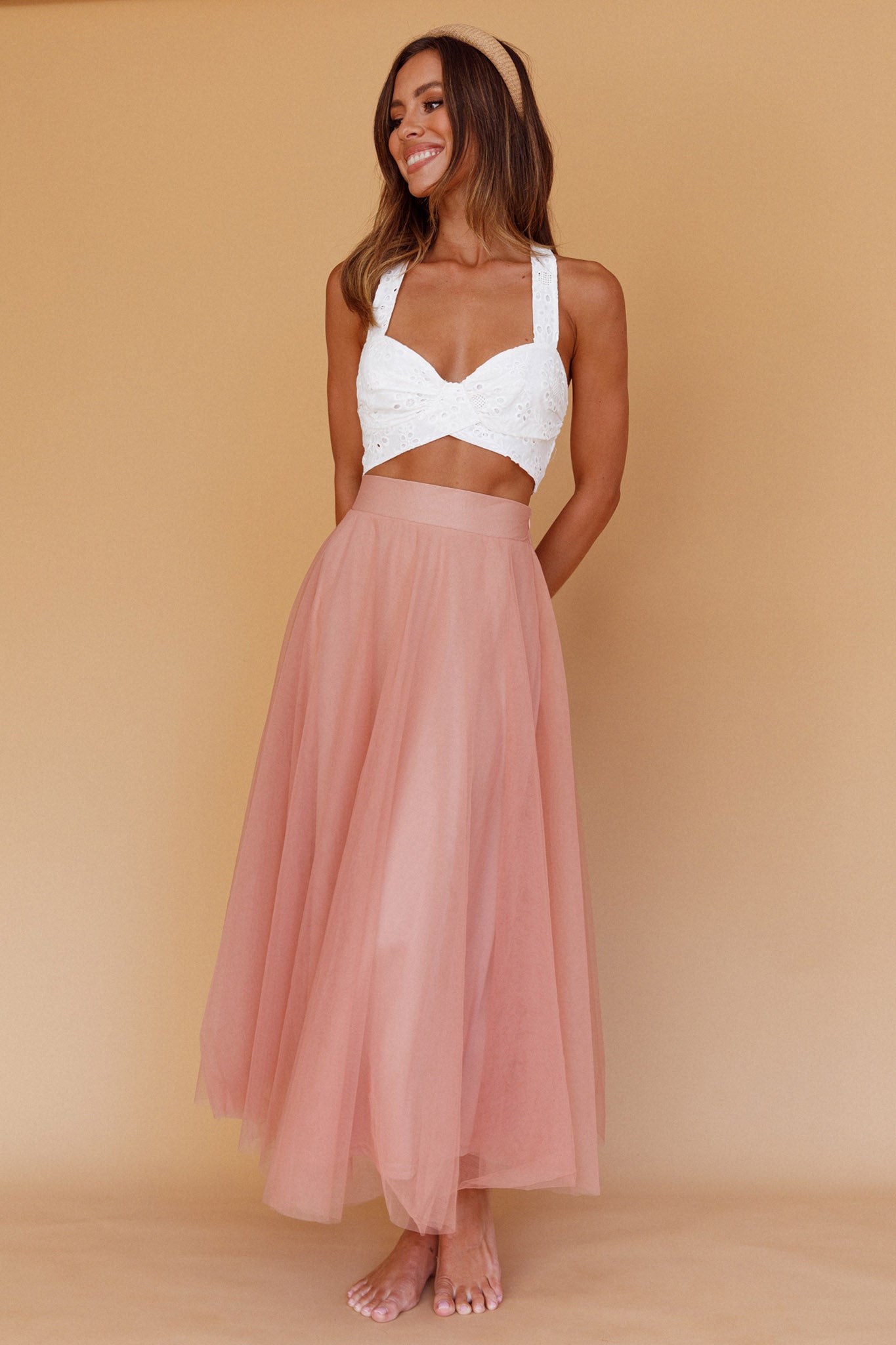 Samba Tied Back Eyelet Top White by Selfie Leslie