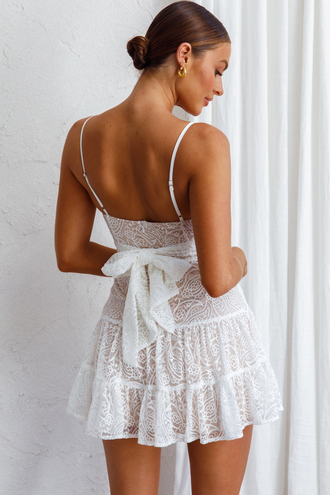 Just Like Heaven Lace Overlay Mini Dress White by Selfie Leslie