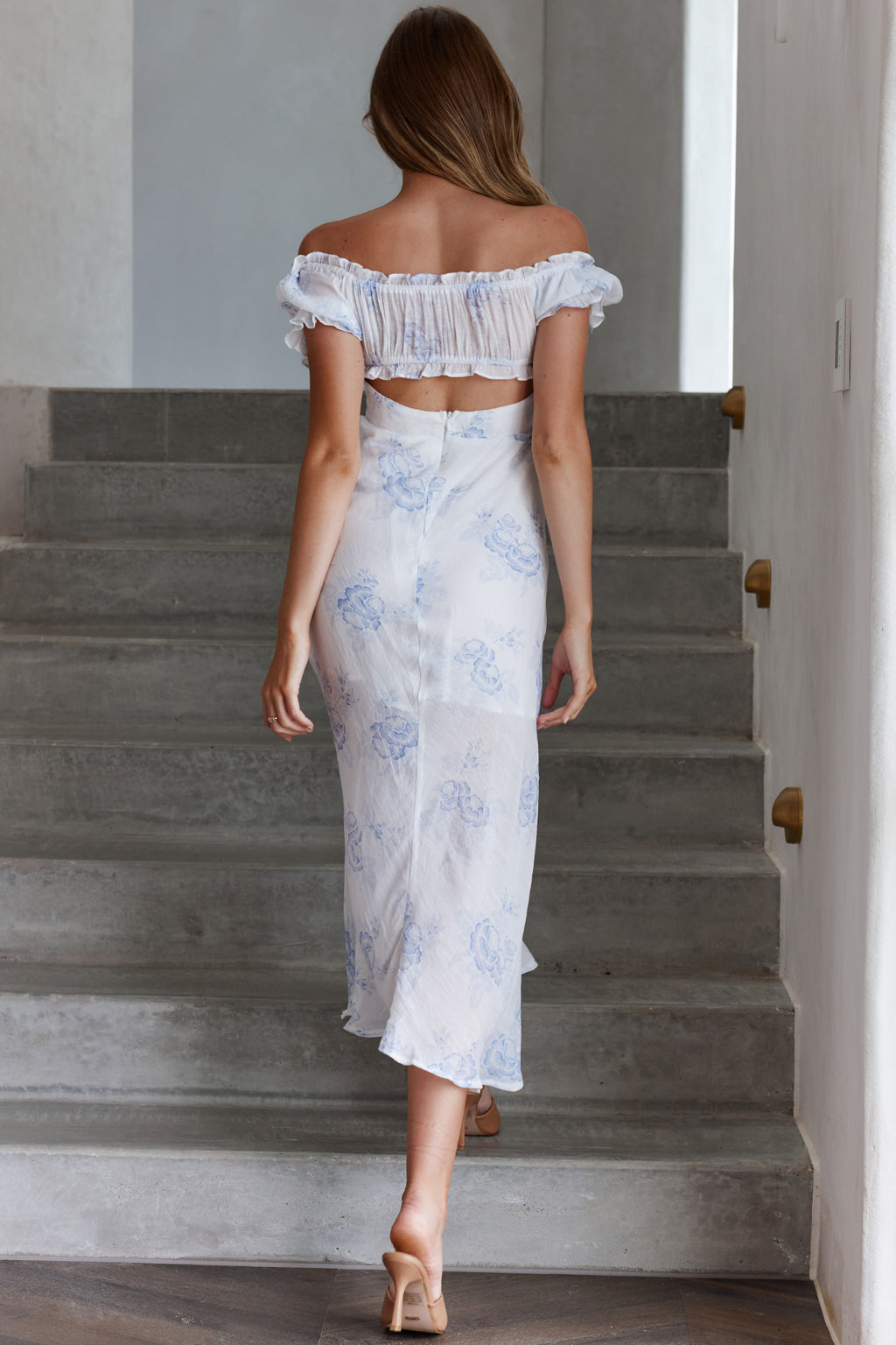 Pixie Puff Sleeve Midi Dress Floral Blue by Selfie Leslie
