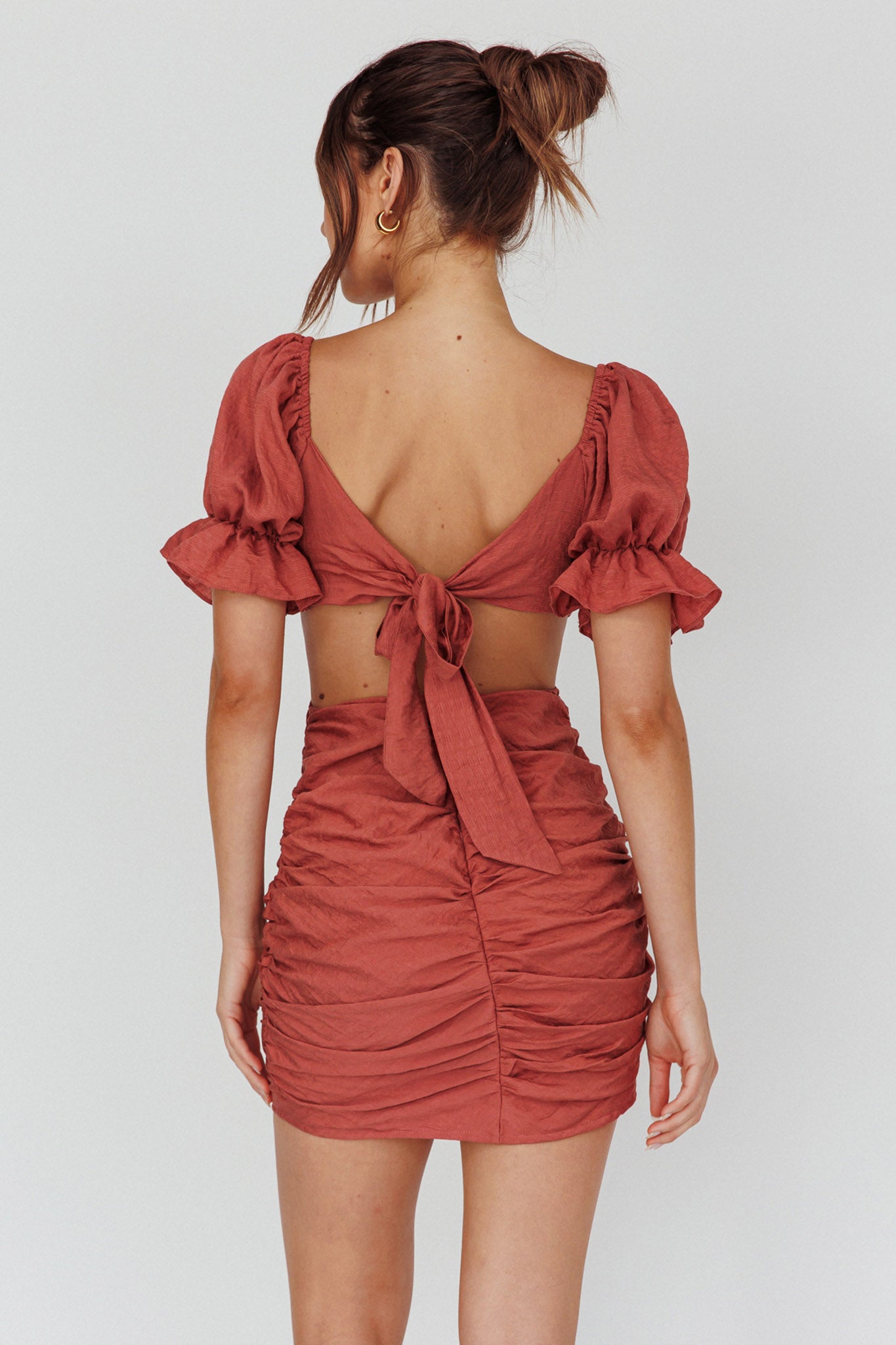 Happy In Love Puff Sleeve Tie Back Dress Rose by Selfie Leslie