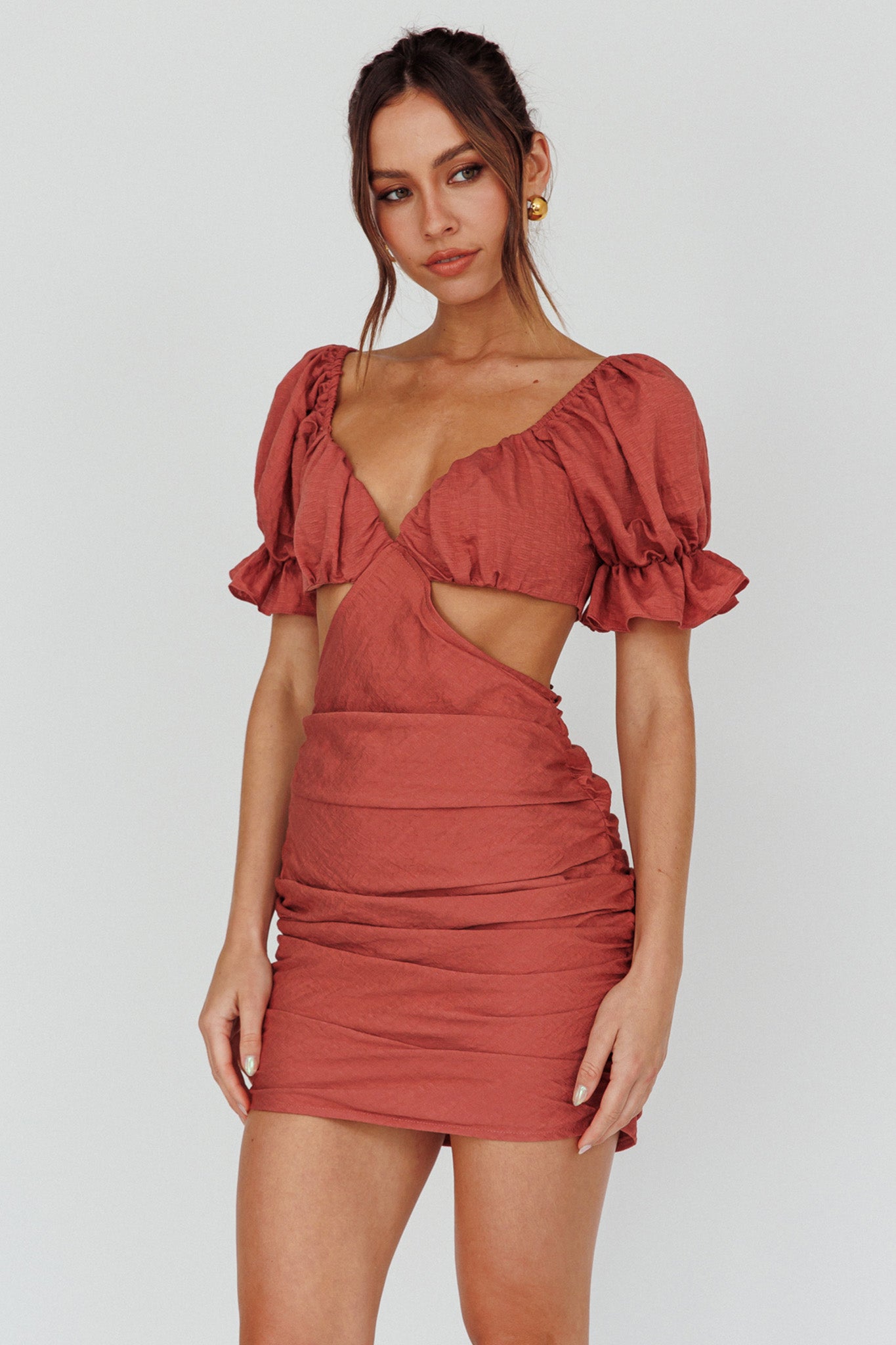 Happy In Love Puff Sleeve Tie Back Dress Rose by Selfie Leslie