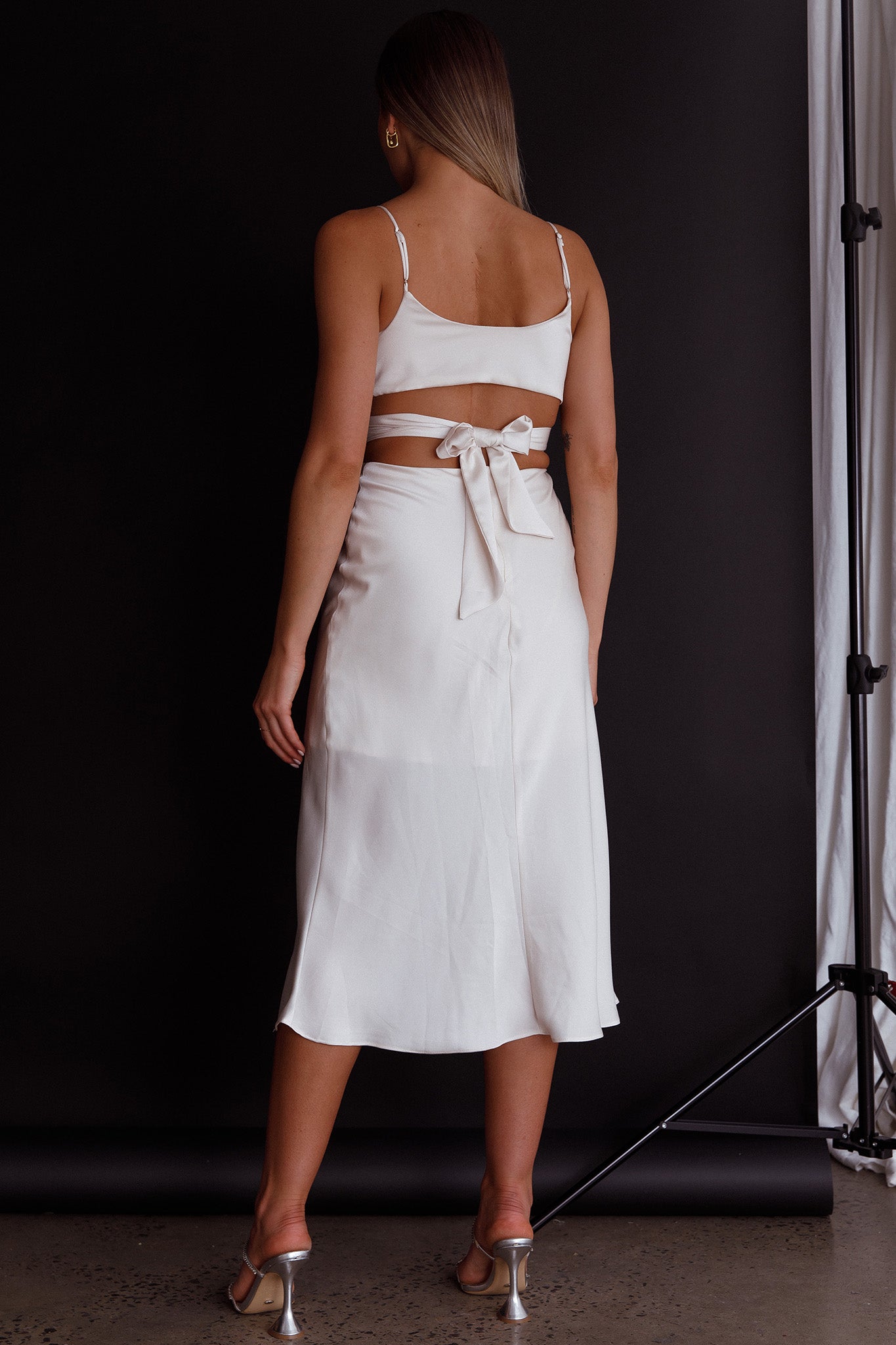 Dance With Me Crossover Bust Midi Dress Ivory by Selfie Leslie