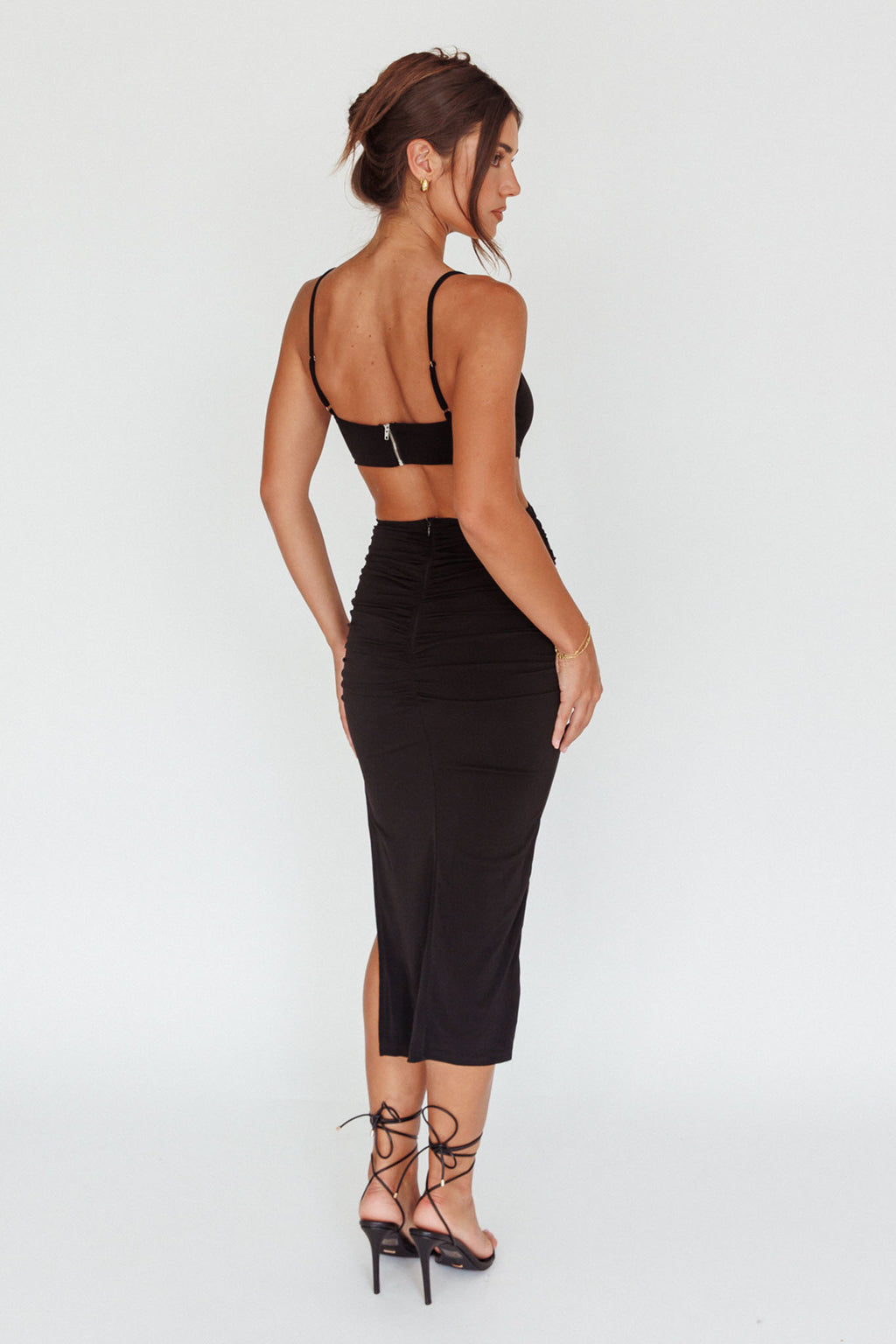 Mary Jane Gathered Bust Tie Back Midi Dress Black by Selfie Leslie