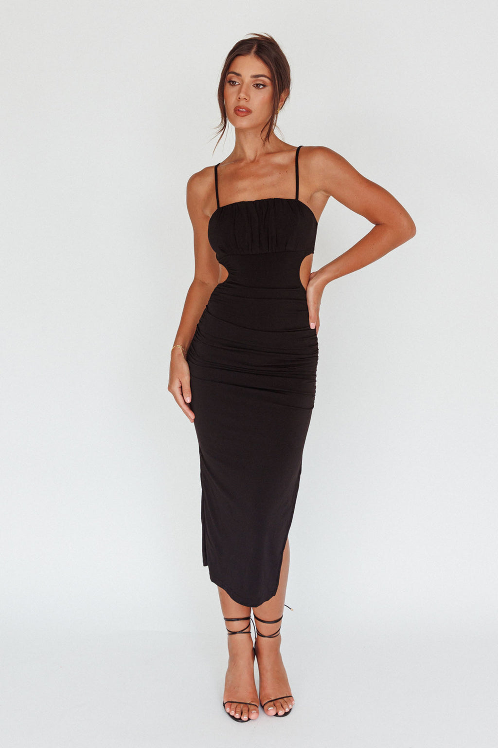 Mary Jane Gathered Bust Tie Back Midi Dress Black by Selfie Leslie