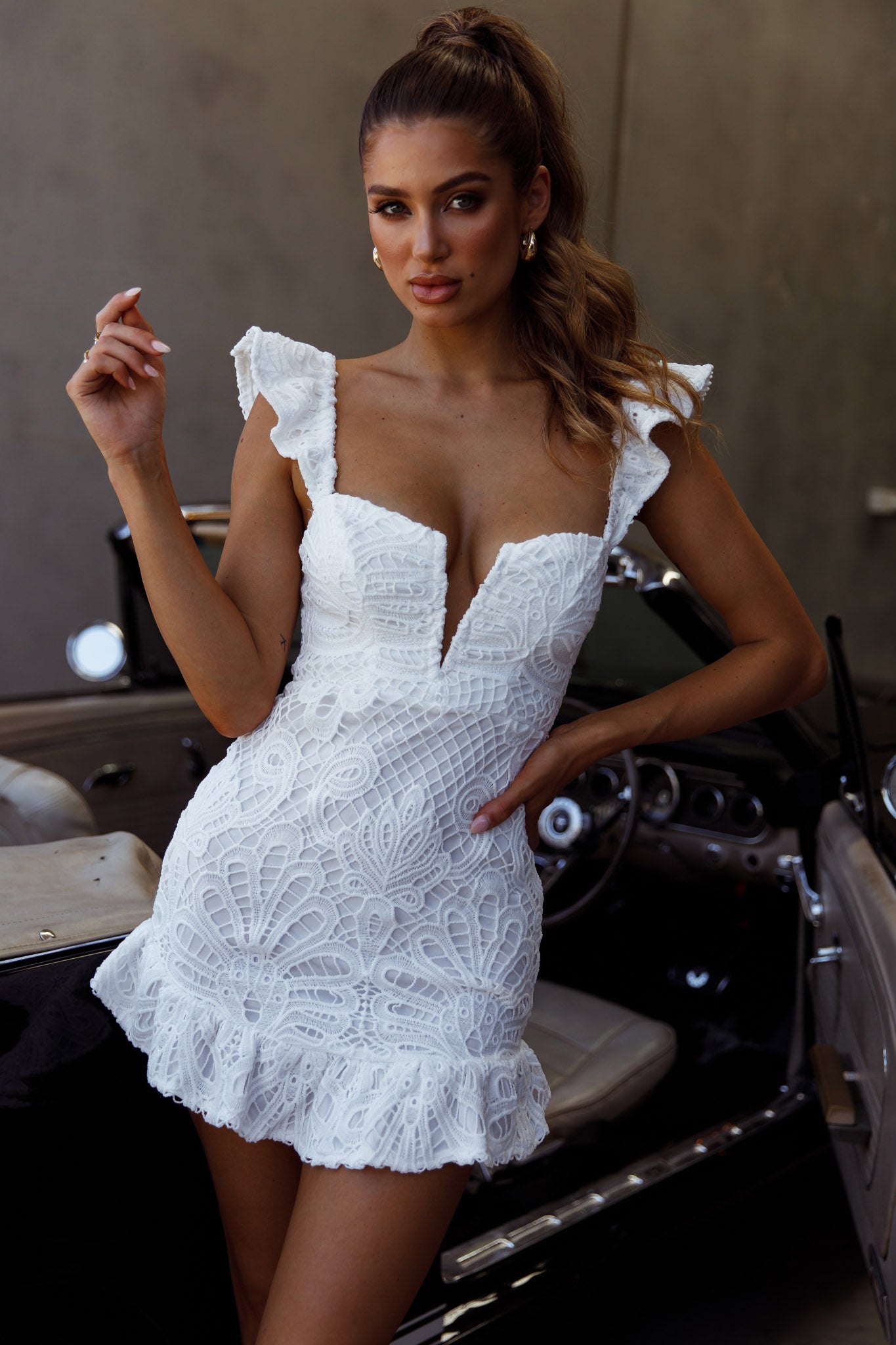 Mon Papillon Lace Mini Dress White by Selfie Leslie