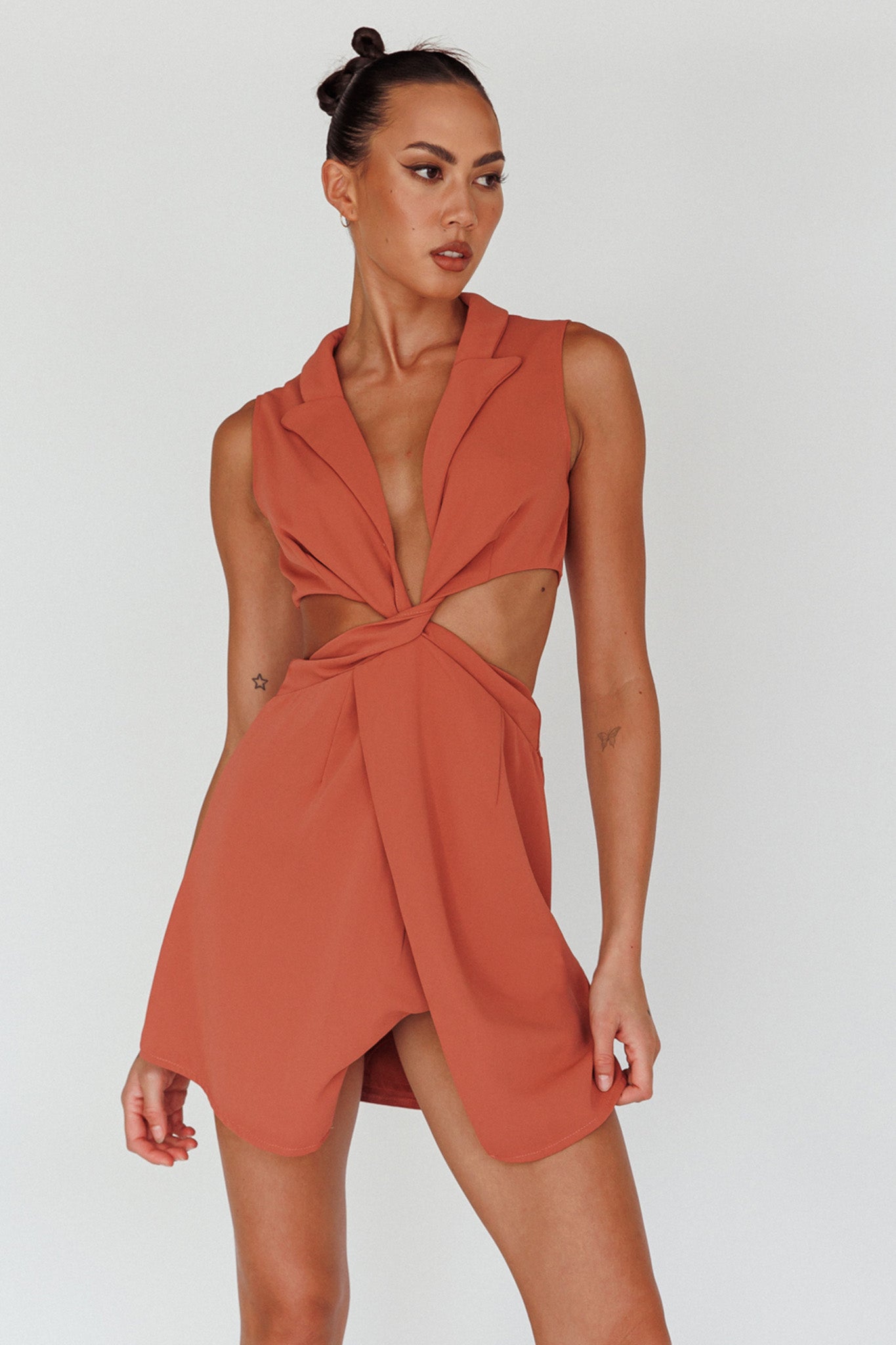 Milarni Collared Cut-Out Mini Dress Rose by Selfie Leslie