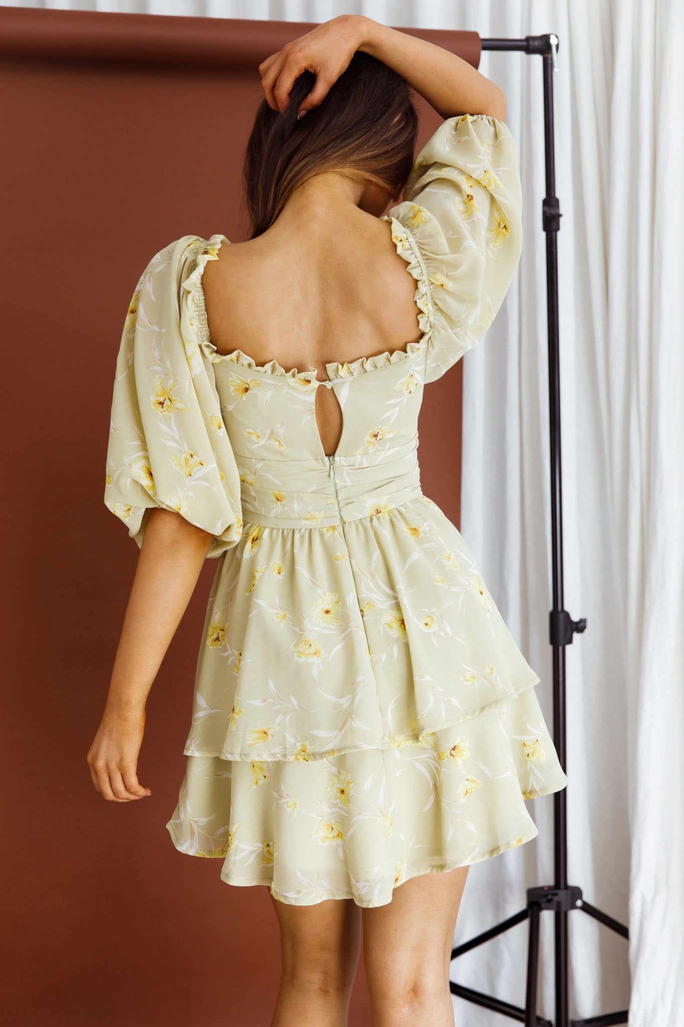 Forever Bloom Off-Shoulder Mini Dress Floral Lime by Selfie Leslie