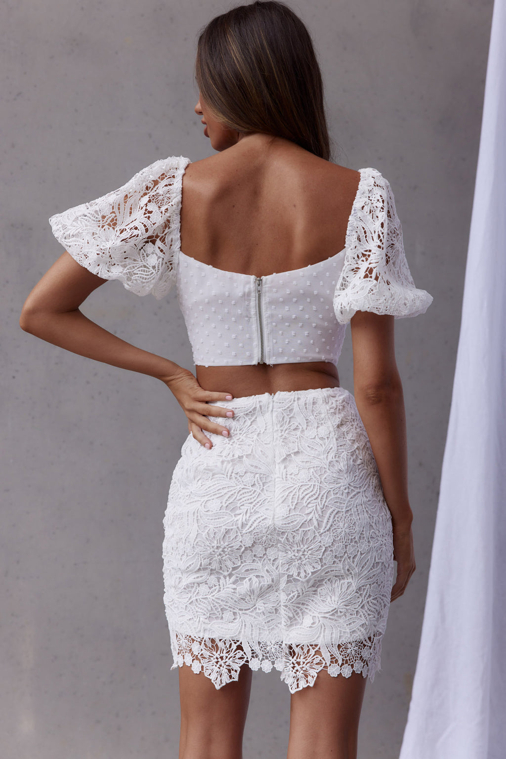 First Love Tied Bust Lace Dress White by Selfie Leslie