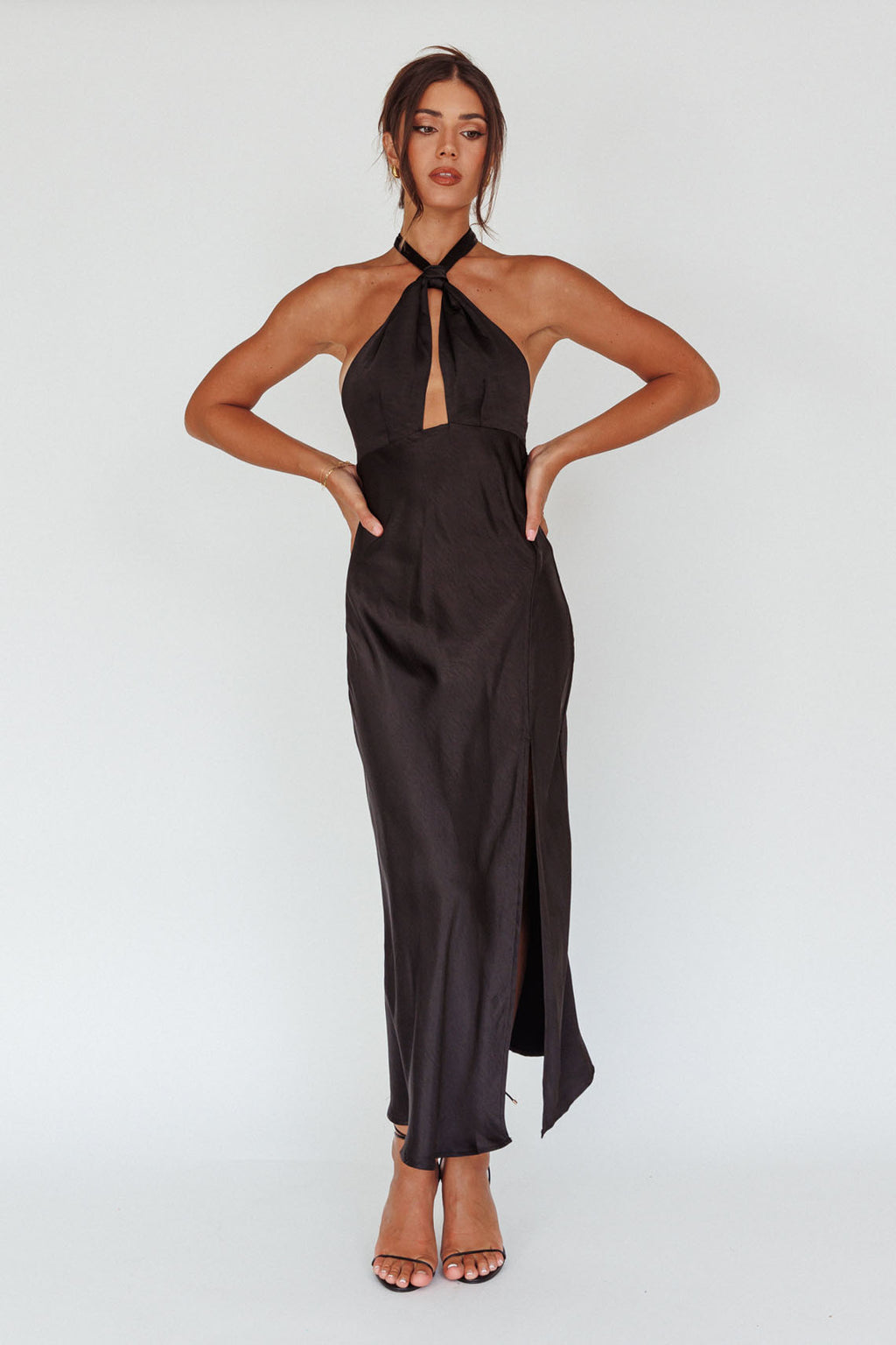 Te Amo Halterneck Open Back Midi Dress Black by Selfie Leslie