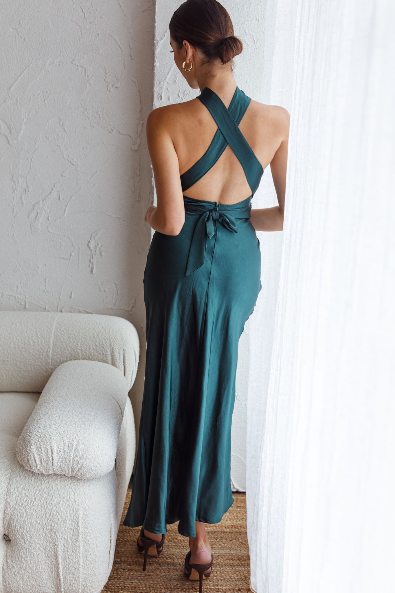TE Amo Halterneck Open Back Midi Dress Forest Green TE Amo Halterneck Open Back Midi Dress Forest Green