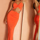 Sawyer Halterneck Strappy Back Ruched Midi Dress Tangerine