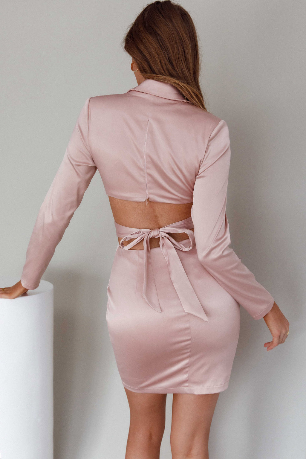 Antoinette Collared Long Sleeve Mini Dress Champagne by Selfie Leslie