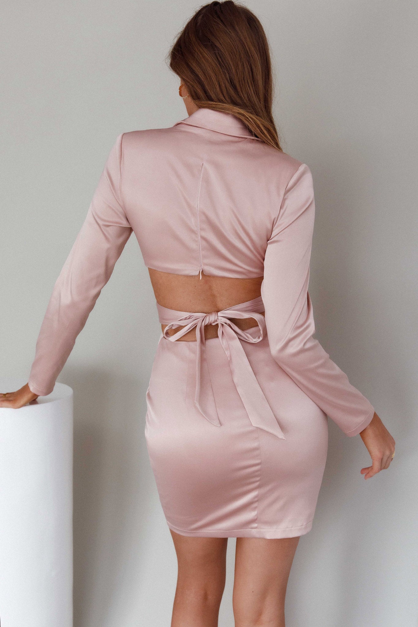 Antoinette Collared Long Sleeve Mini Dress Champagne by Selfie Leslie