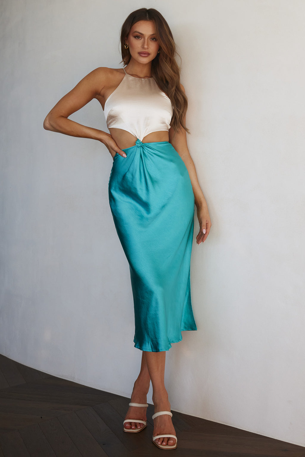 Utopia Cut-Out Waist Midi Dress Blue by Selfie Leslie