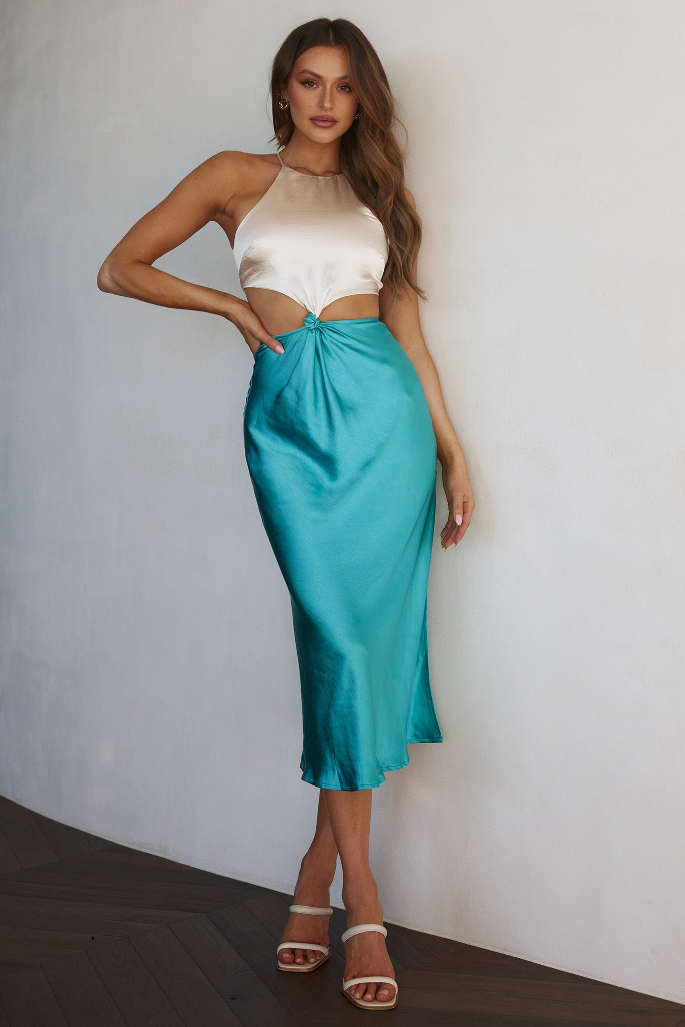 Utopia Cut-Out Waist Midi Dress Blue by Selfie Leslie