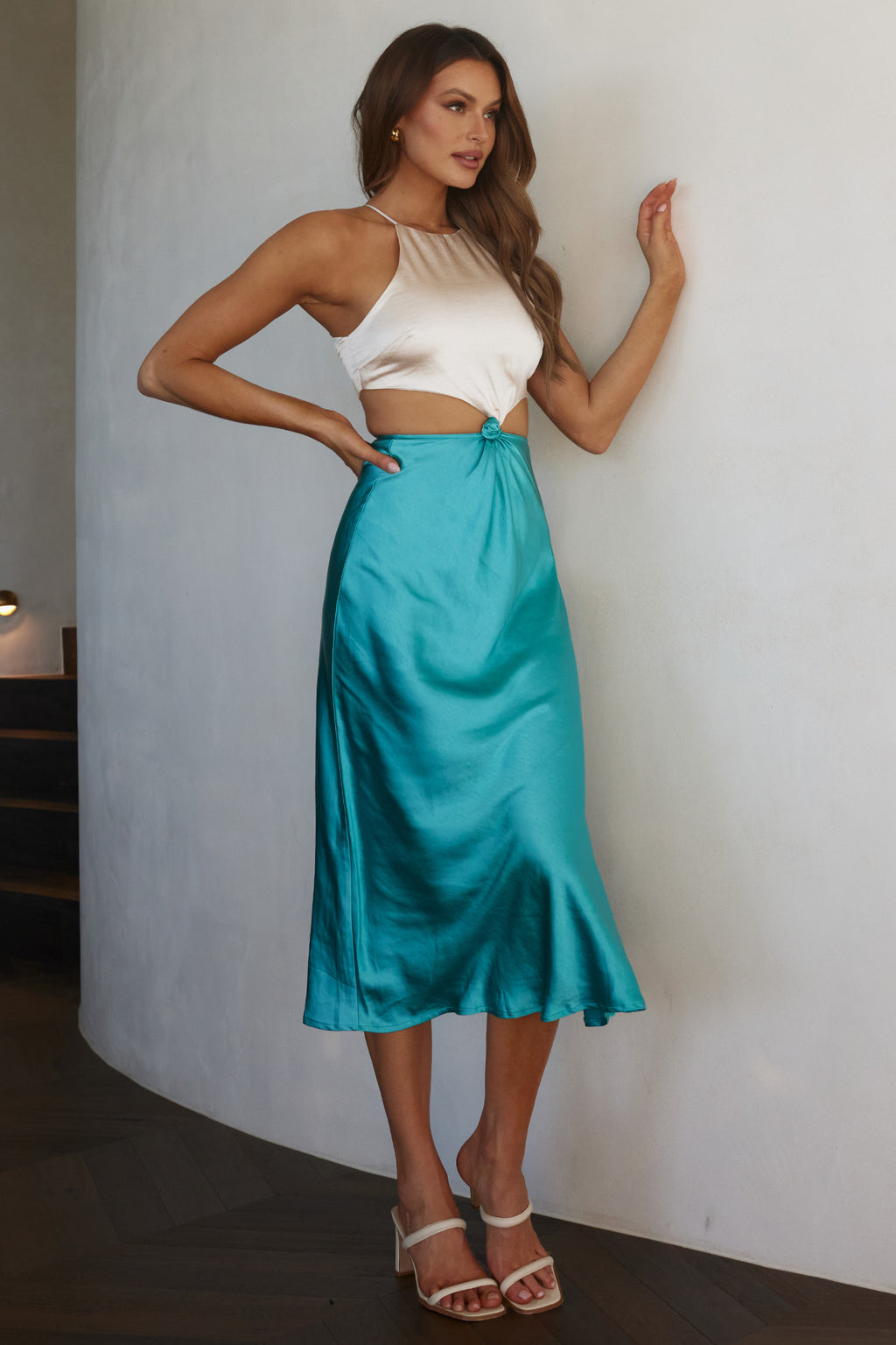 Utopia Cut-Out Waist Midi Dress Blue by Selfie Leslie