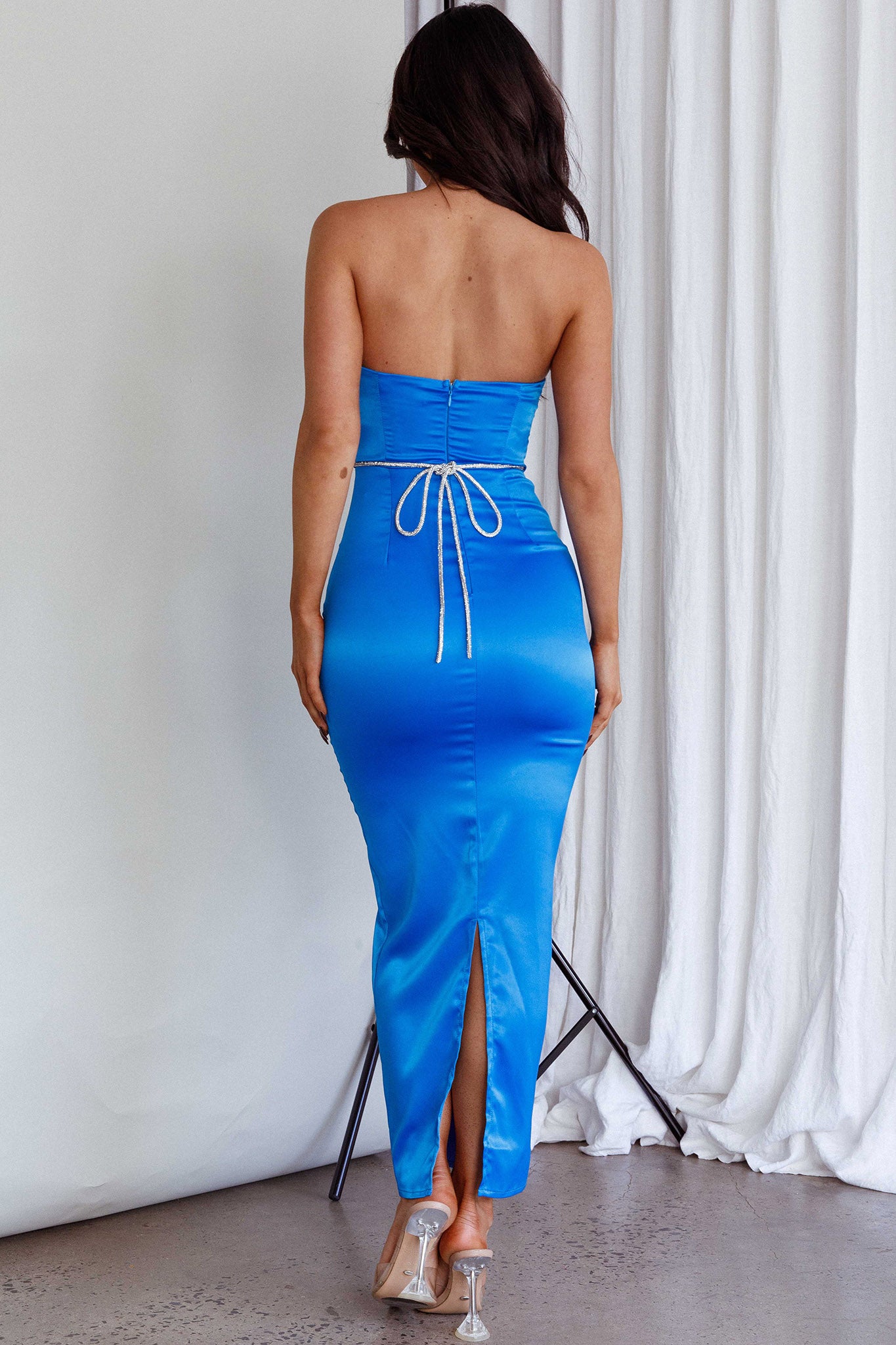 Nohemi Strapless Diamante Maxi Dress Blue by Selfie Leslie