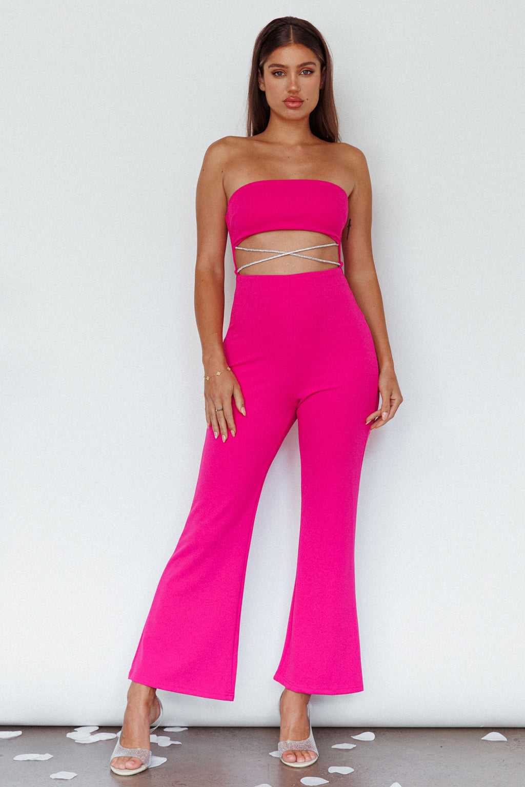 Nohemi Strapless Diamante Jumpsuit Fuchsia by Selfie Leslie