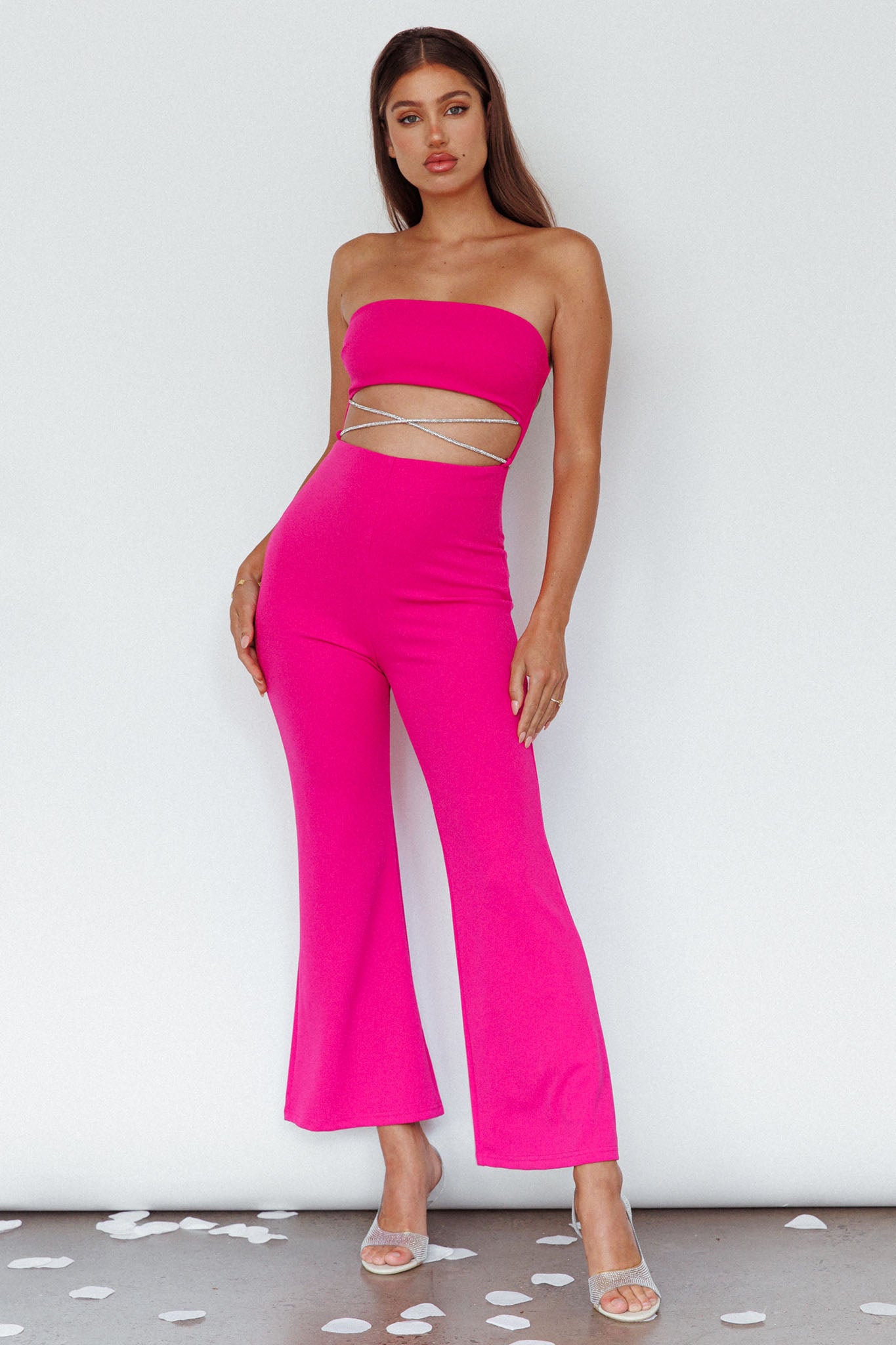 Nohemi Strapless Diamante Jumpsuit Fuchsia by Selfie Leslie