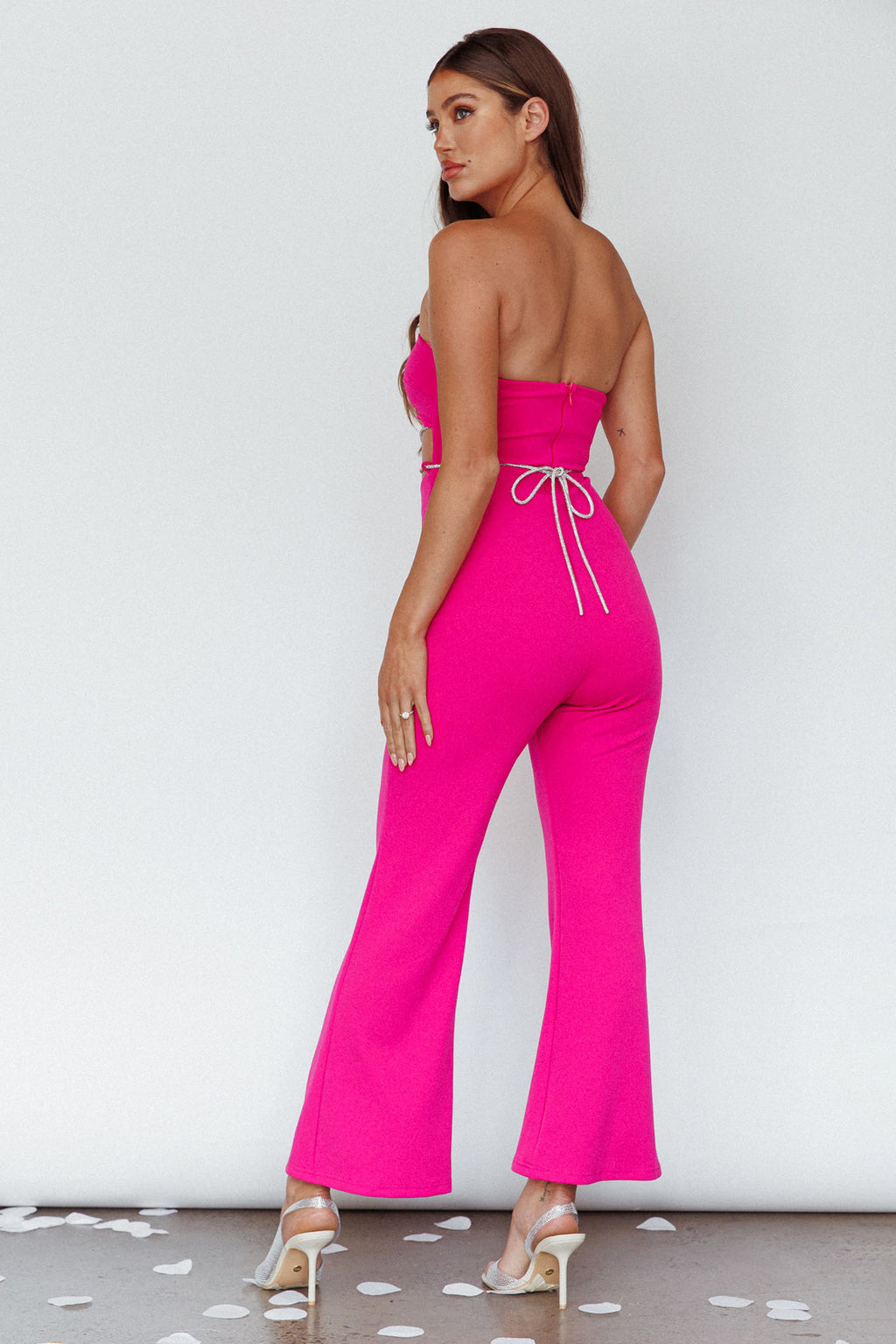 Nohemi Strapless Diamante Jumpsuit Fuchsia by Selfie Leslie