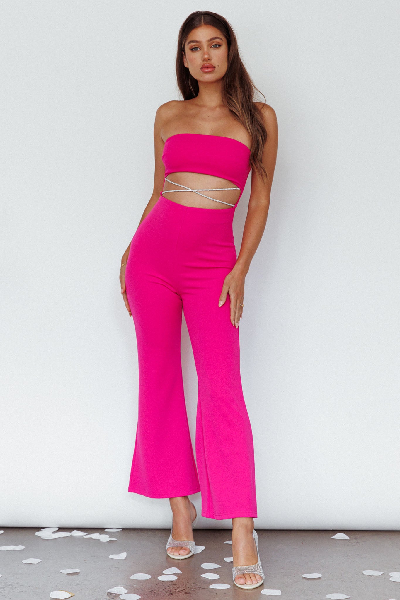 Nohemi Strapless Diamante Jumpsuit Fuchsia by Selfie Leslie