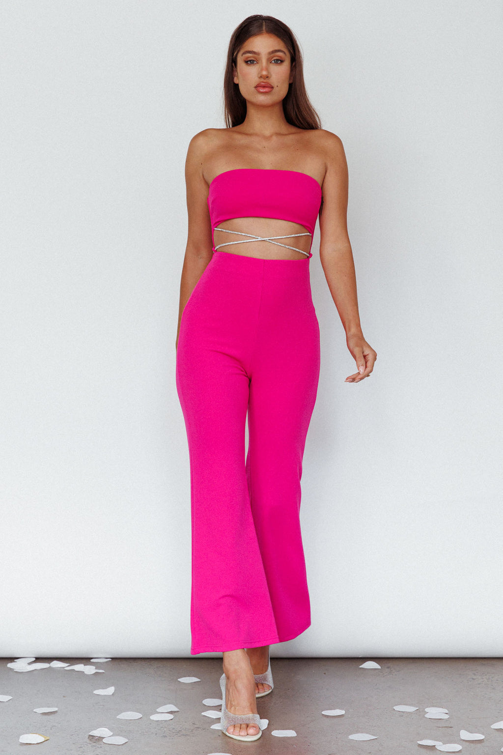 Nohemi Strapless Diamante Jumpsuit Fuchsia by Selfie Leslie