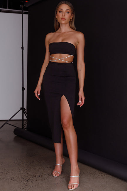 Nohemi Strapless Diamante Jumpsuit Black