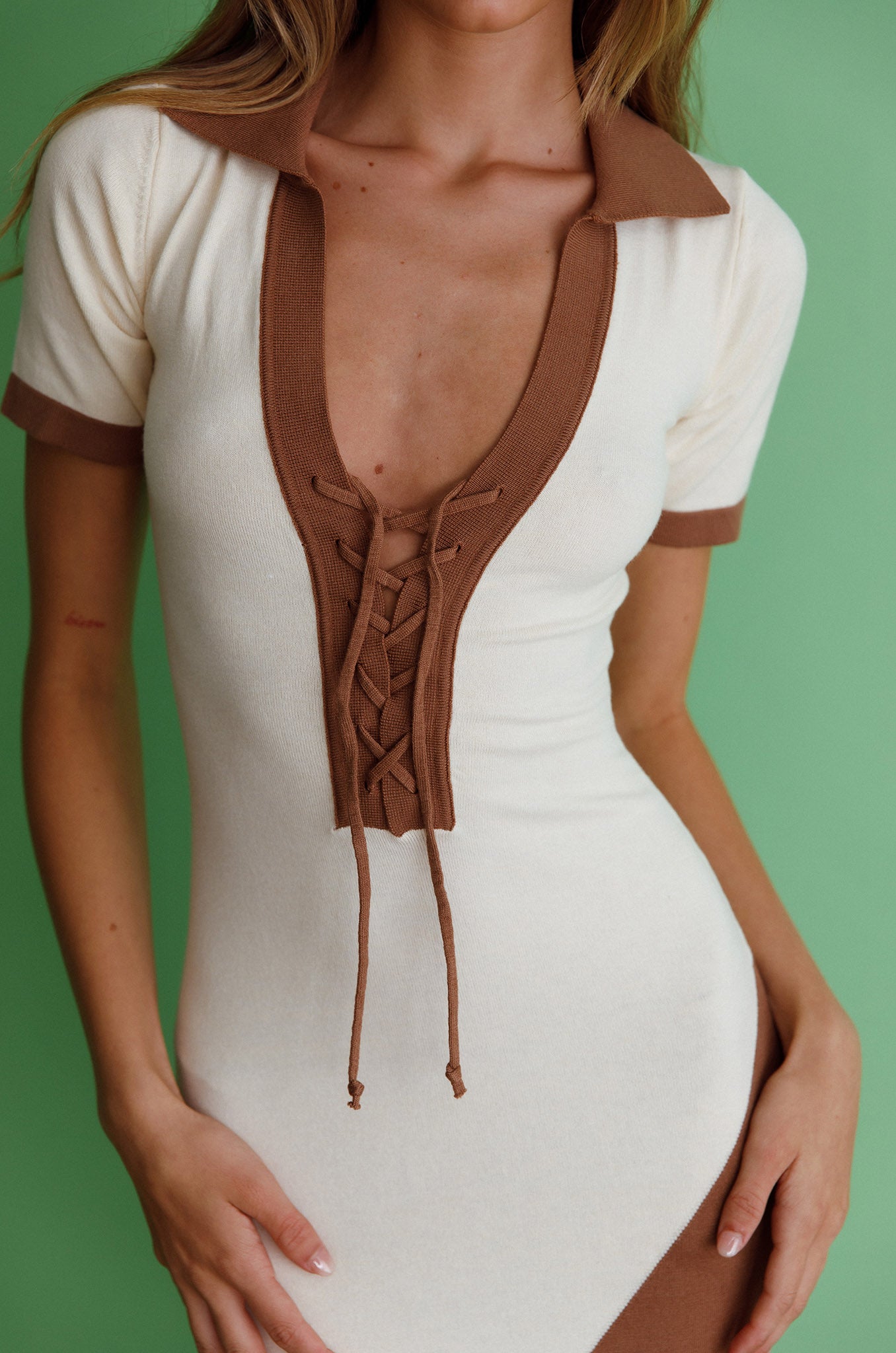 Regatta Lace-Up Polo Shirt Midi Dress Mocha by Selfie Leslie