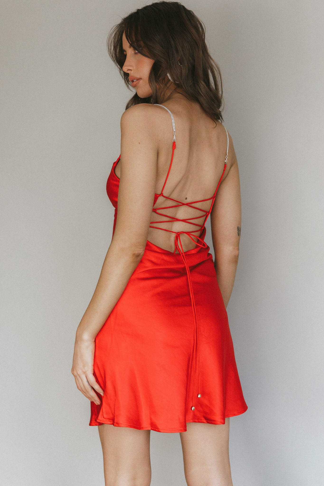 Romance Me Strappy Back Mini Dress Cherry by Selfie Leslie