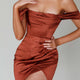 Night To Remember Off-Shoulder Satin Dress Chocolate