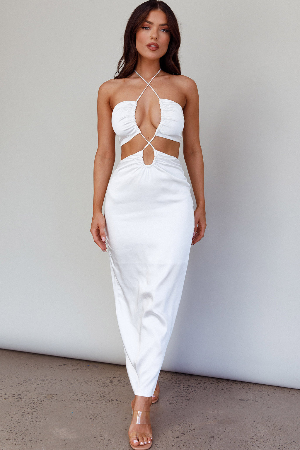 Ryana Cut-Out Drawstring Dress White by Selfie Leslie