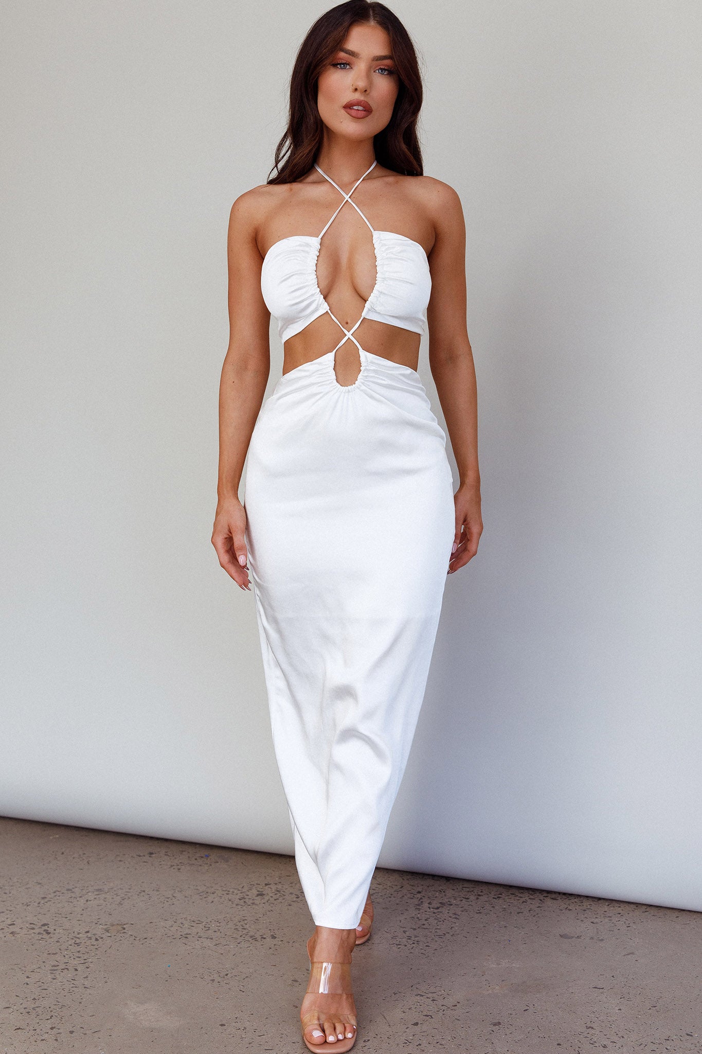Ryana Cut-Out Drawstring Dress White by Selfie Leslie