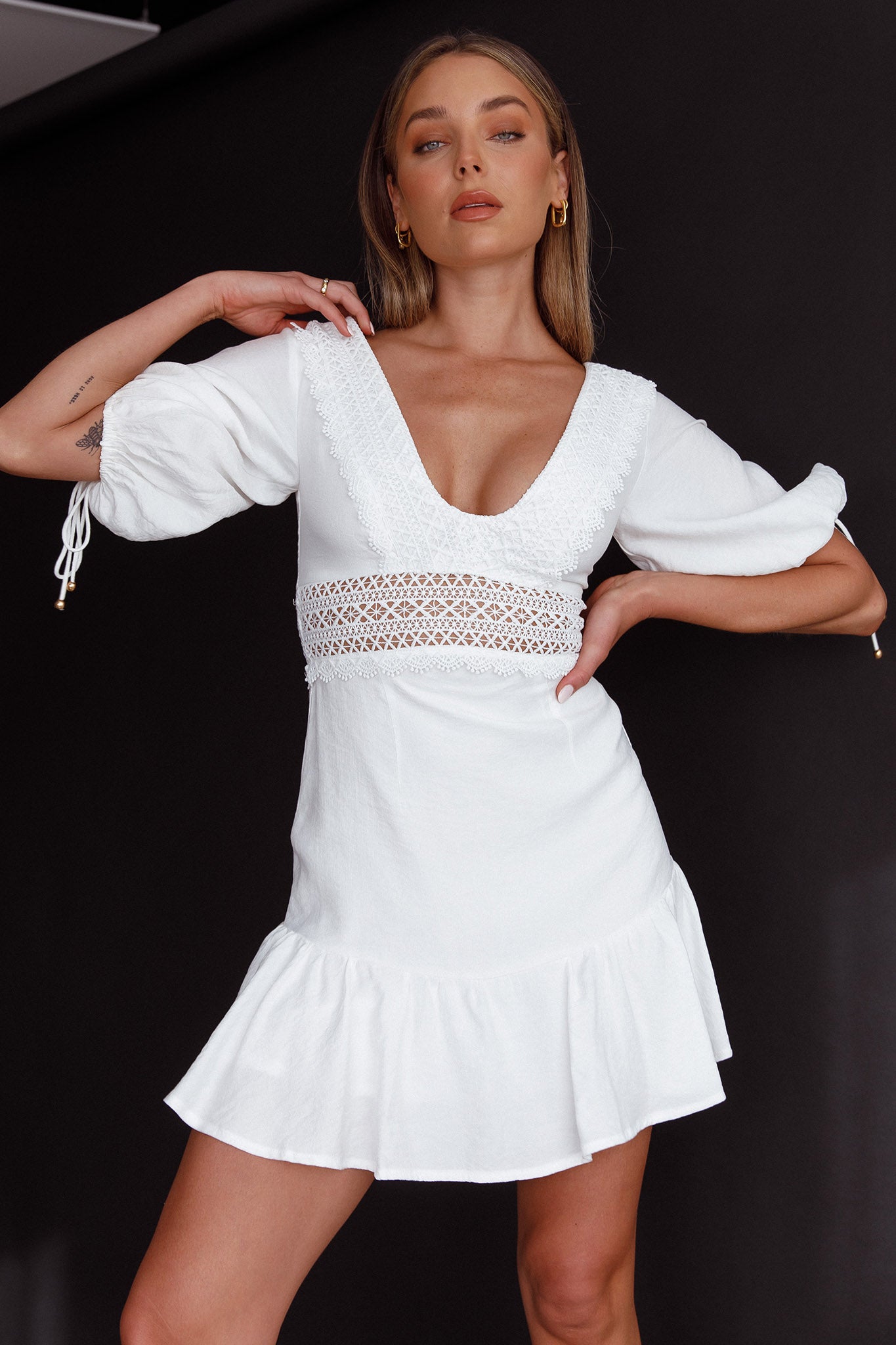 Vista Embroidery Trim Mini Dress White by Selfie Leslie