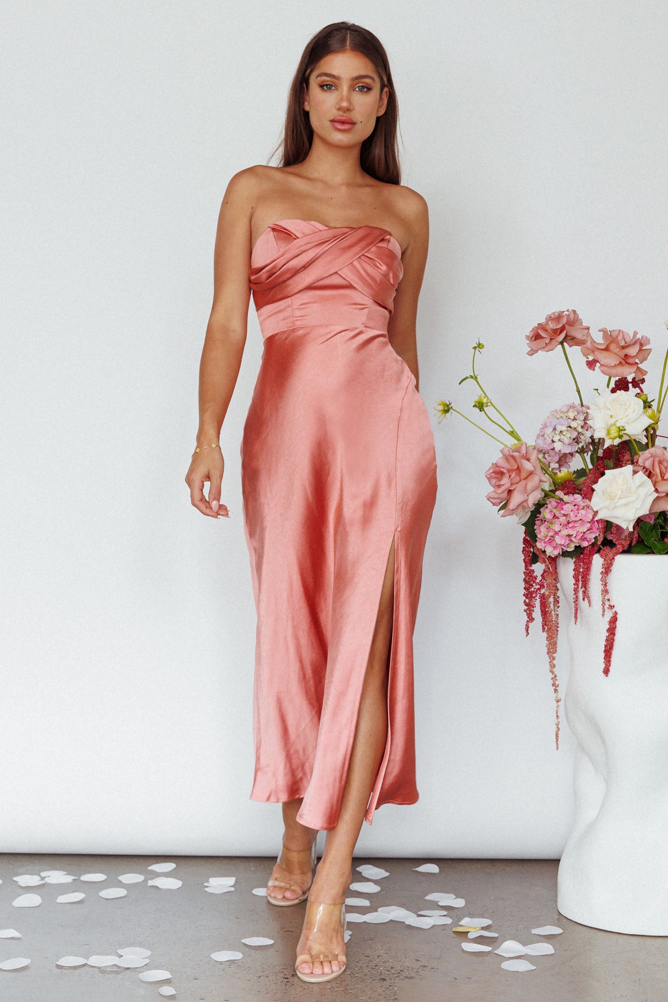 Yvette Wrap Neckline Midi Dress Desert Rose by Selfie Leslie