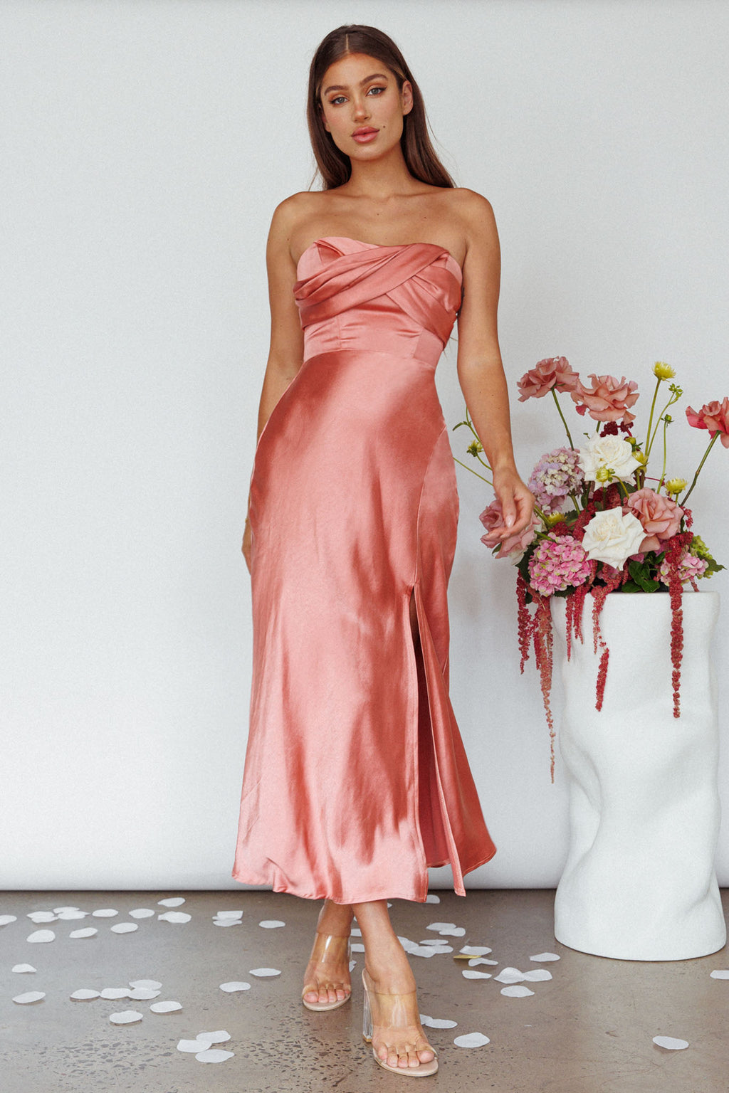 Yvette Wrap Neckline Midi Dress Desert Rose by Selfie Leslie