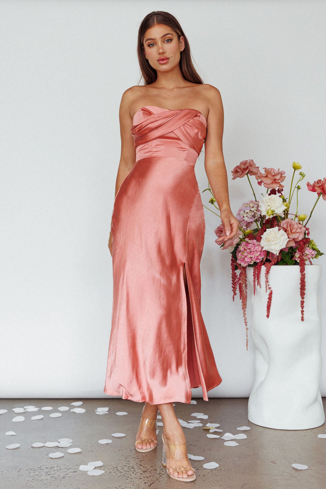 Yvette Wrap Neckline Midi Dress Desert Rose by Selfie Leslie