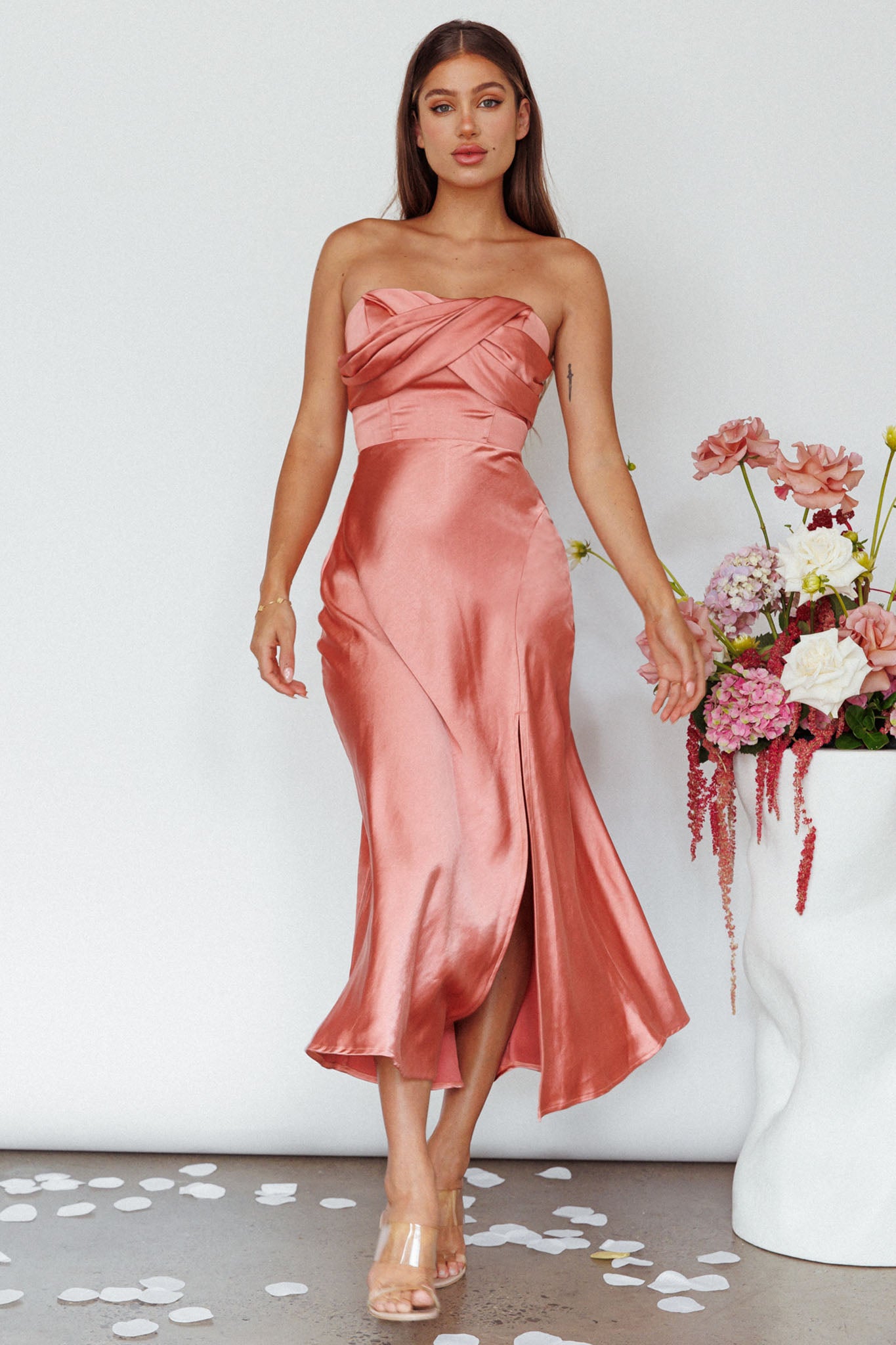 Yvette Wrap Neckline Midi Dress Desert Rose by Selfie Leslie