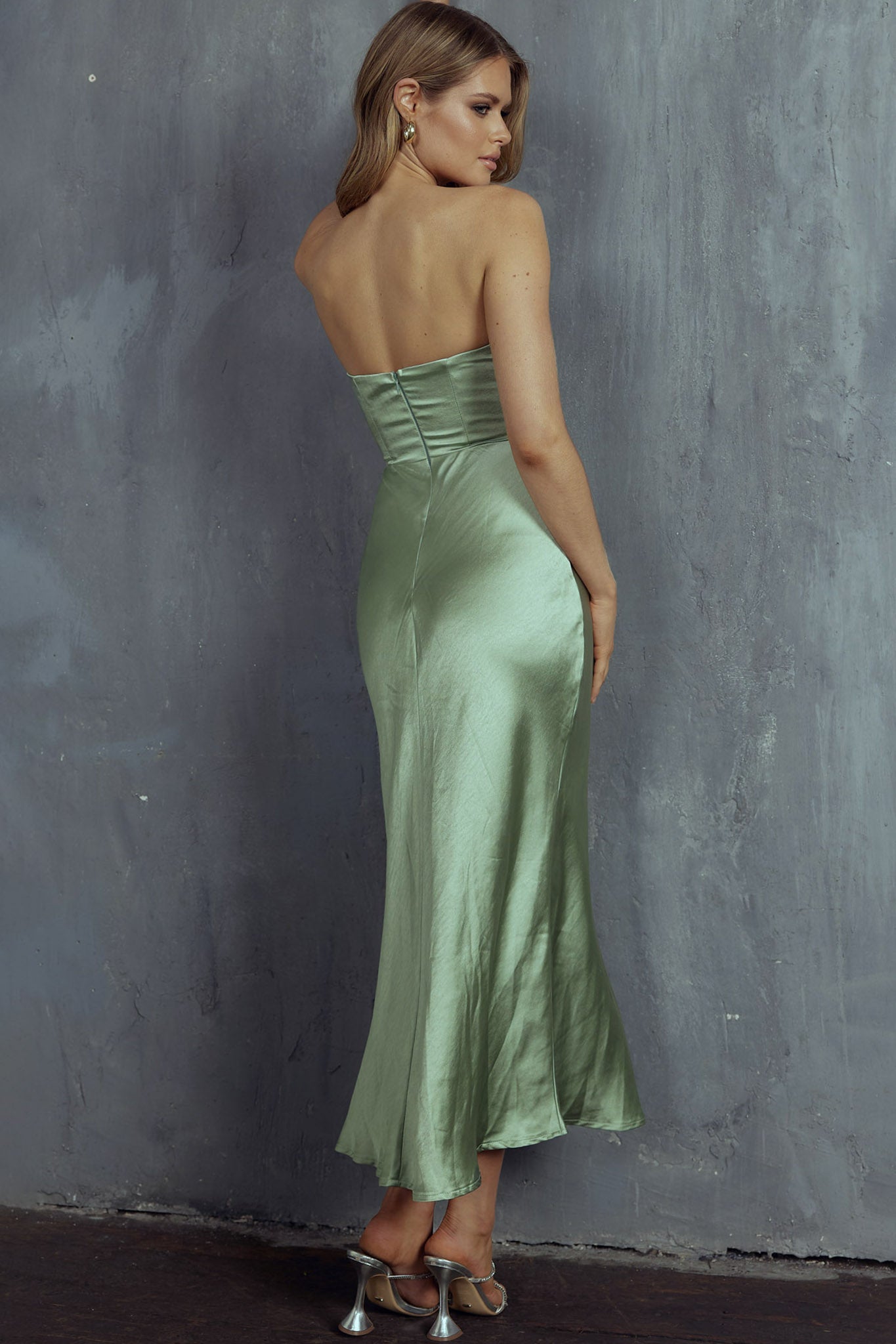 sage silk midi dress Yvette Wrap Neckline Midi Dress Sage
