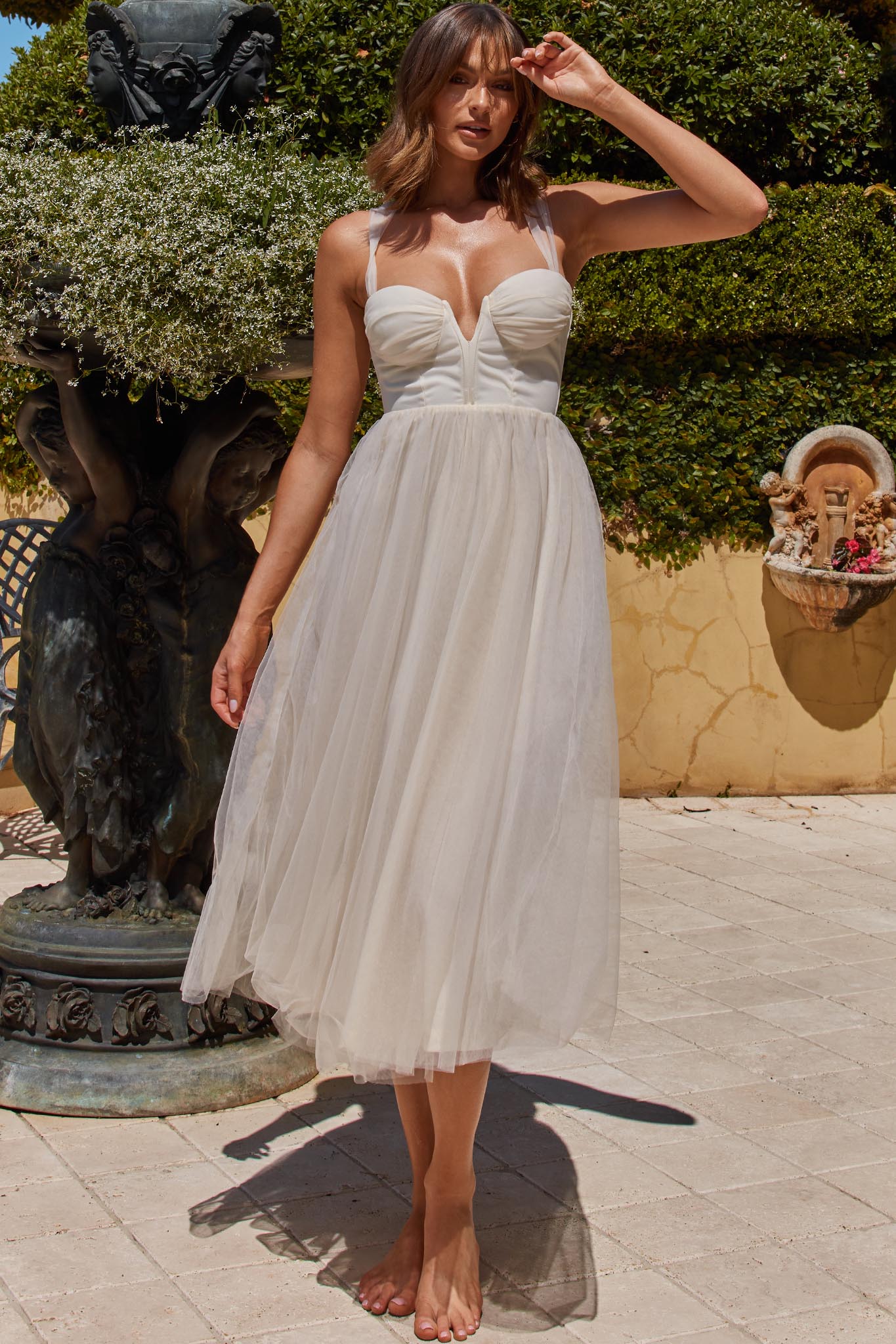Surreal Lace-Up Back Tulle Midi Dress Butter by Selfie Leslie