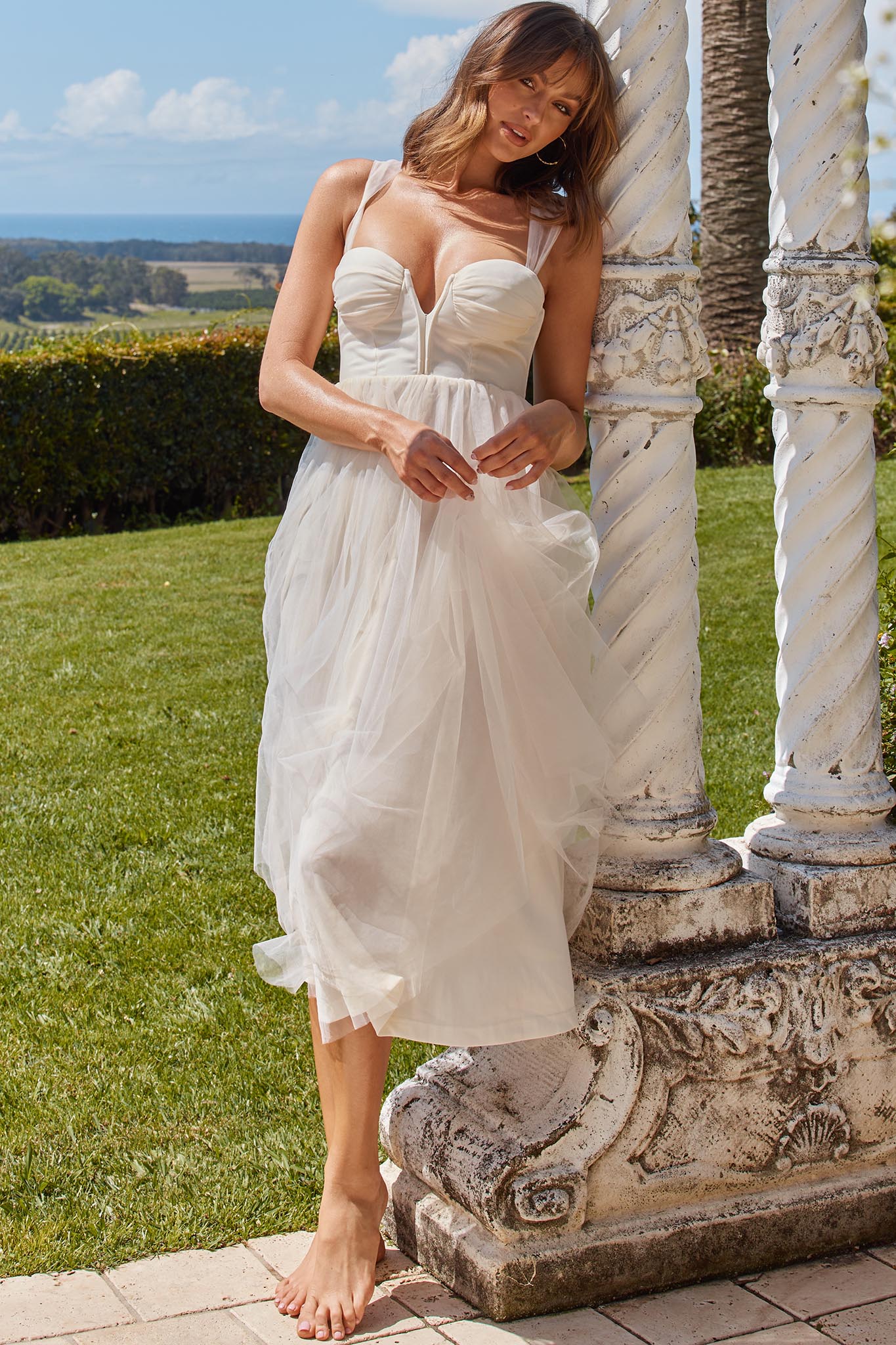 Surreal Lace-Up Back Tulle Midi Dress Butter by Selfie Leslie