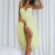 Surreal Lace-Up Back Tulle Midi Dress Lemon