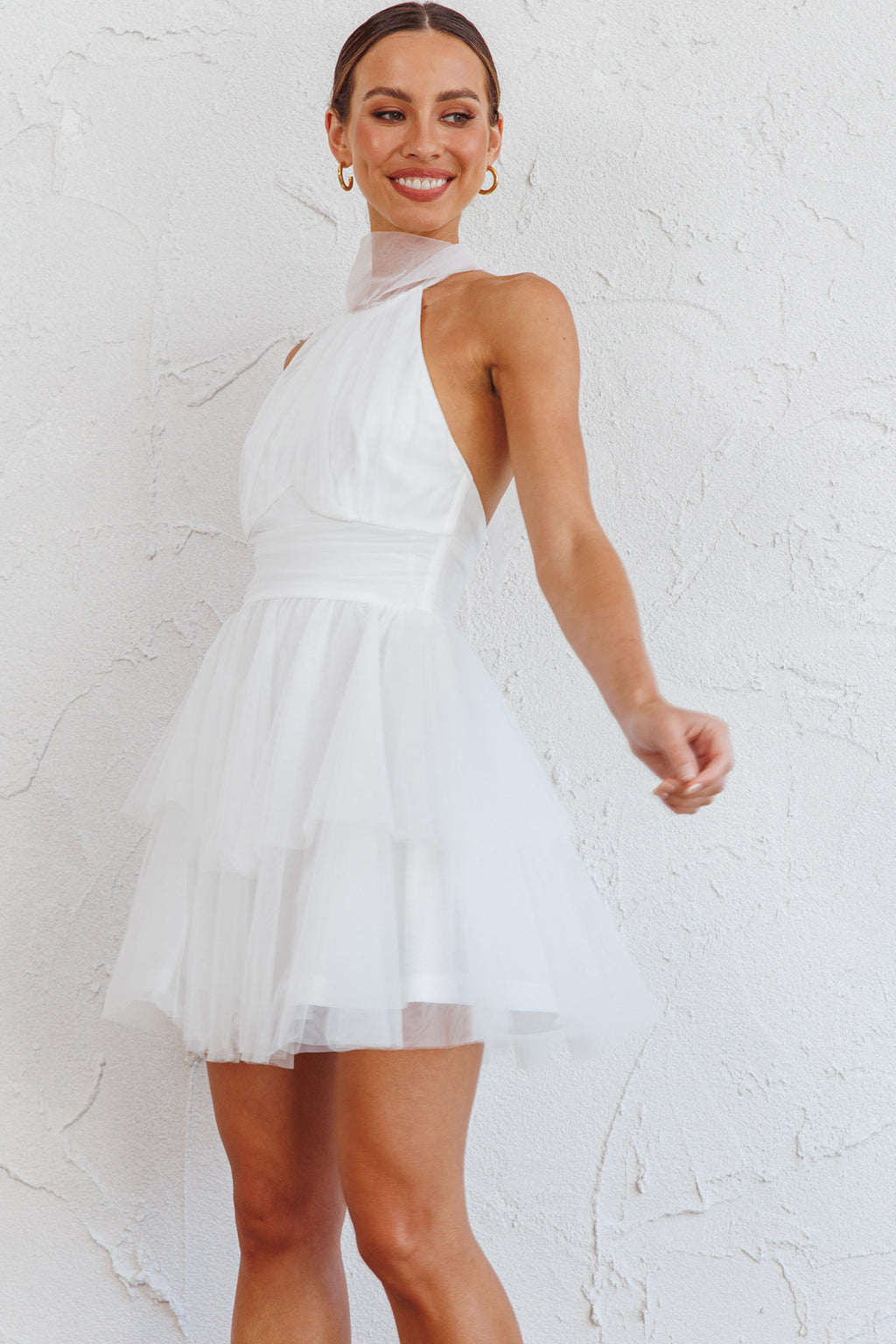 Andria Halterneck Tulle Mini Dress White by Selfie Leslie