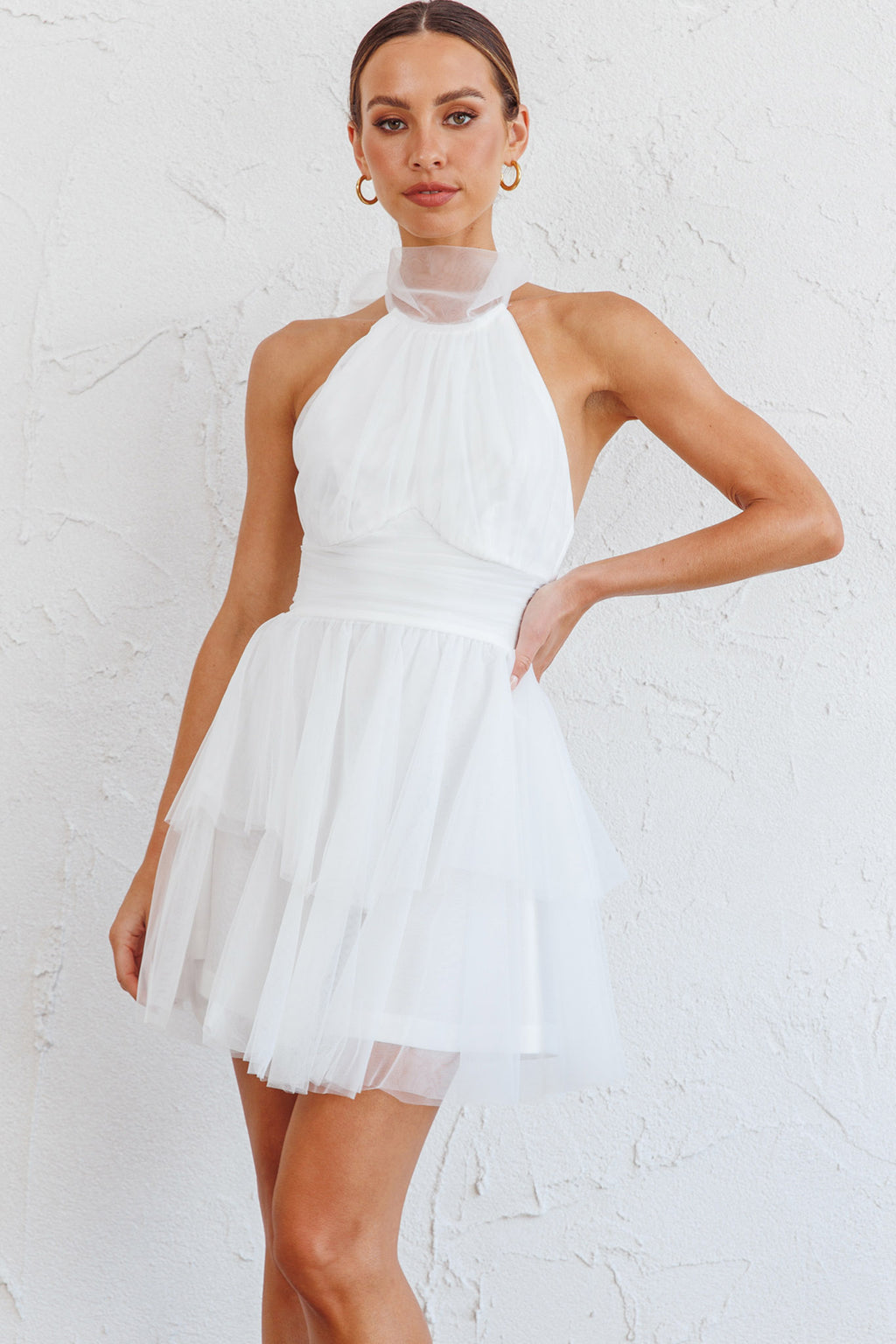 Andria Halterneck Tulle Mini Dress White by Selfie Leslie