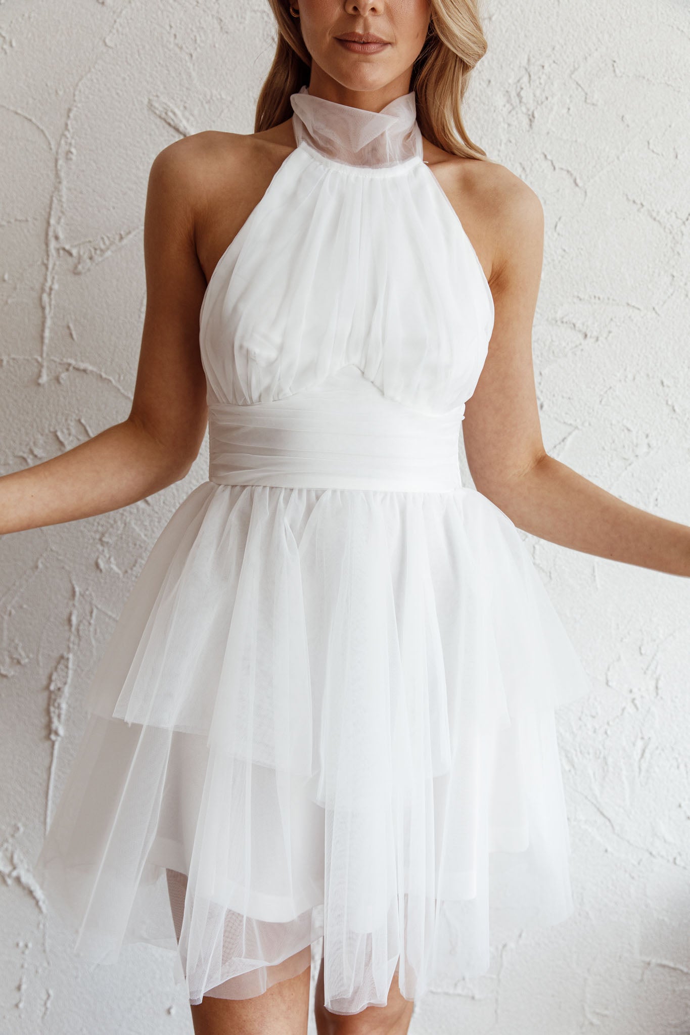 Andria Halterneck Tulle Mini Dress White– Selfie Leslie
