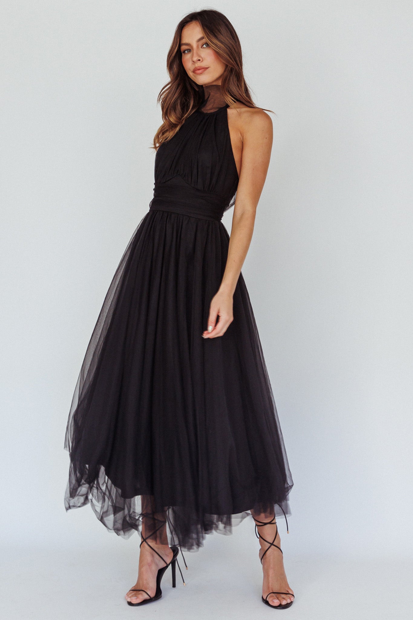 Andria Halterneck Tulle Midi Dress Black | Selfie Leslie Andria Halterneck Tulle Midi Dress Black | Selfie Leslie