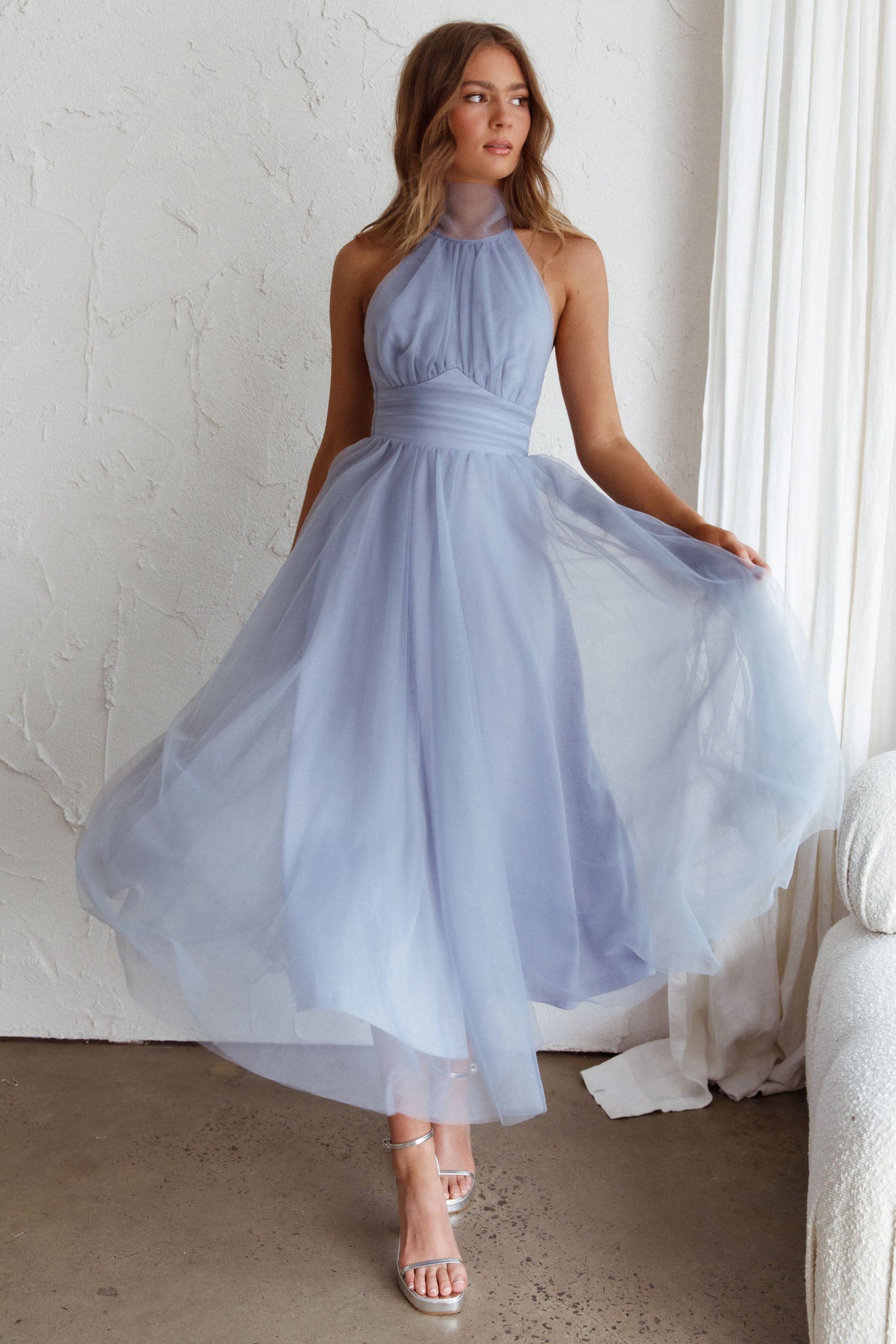 blue tulle dress midi Belle Of The Ball Tulle Midi Dress