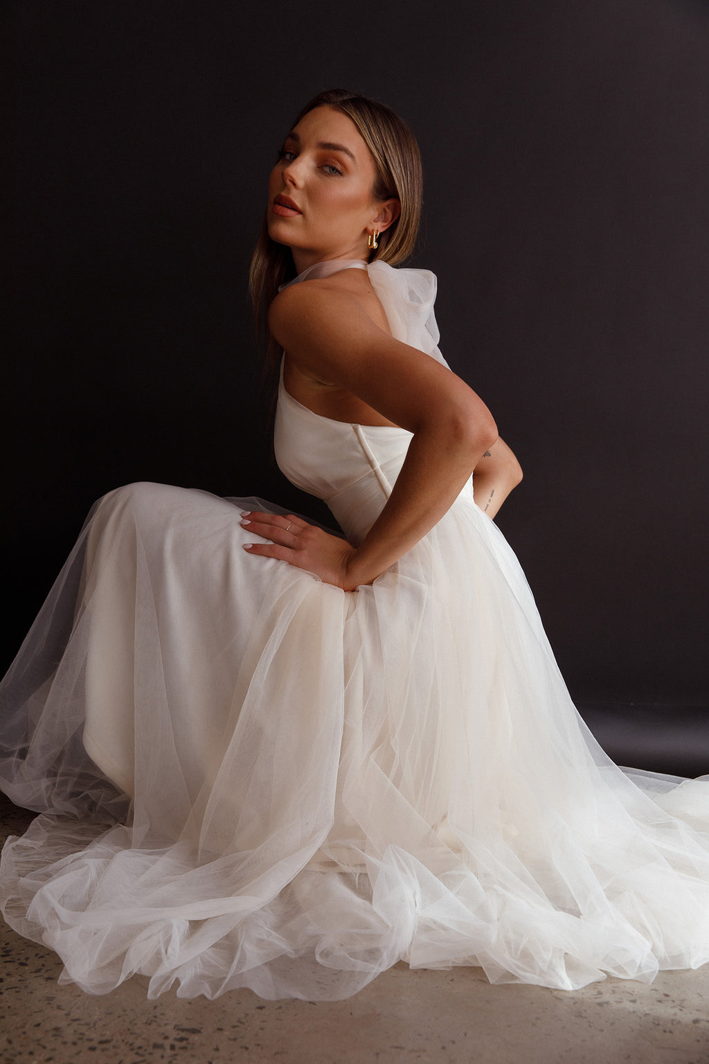 Andria Halterneck Tulle Midi Dress Ivory by Selfie Leslie